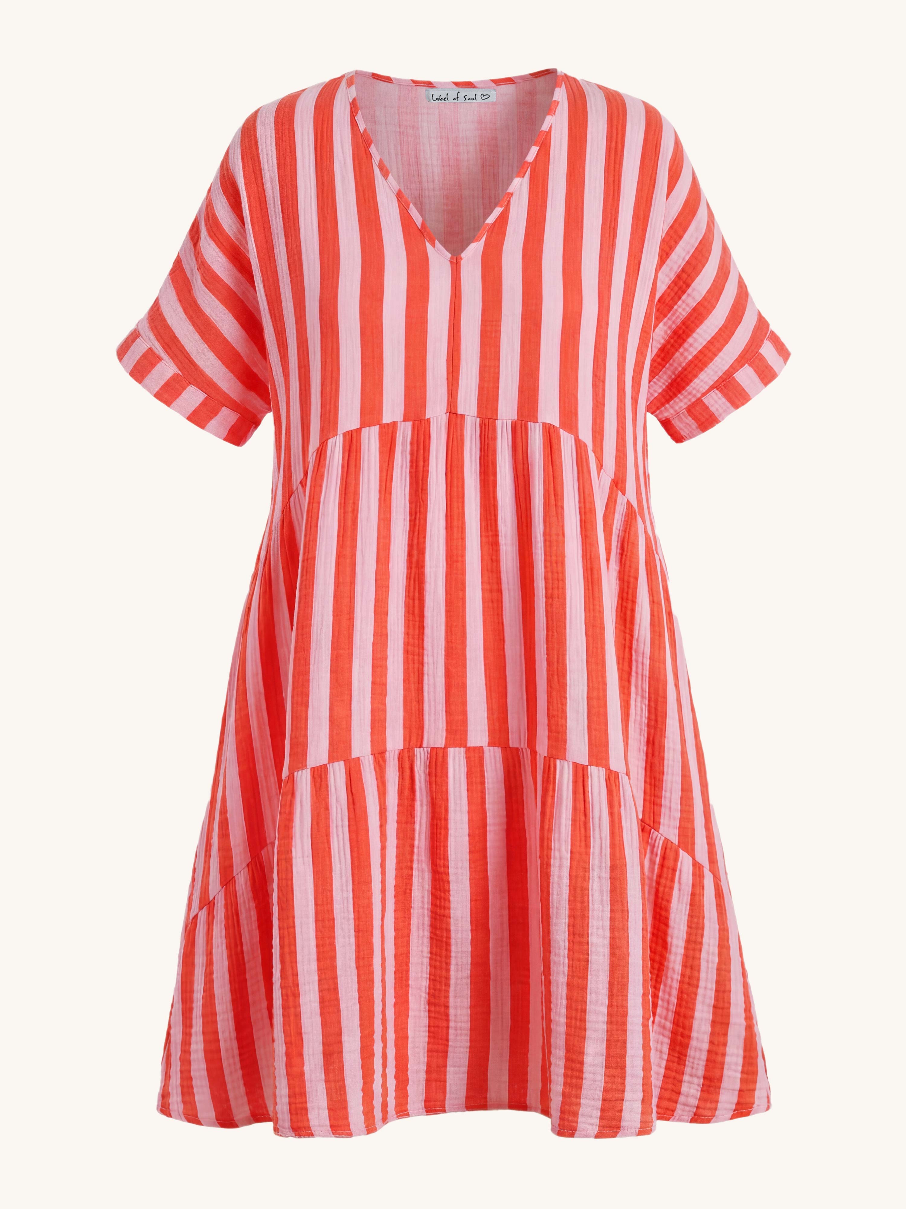 Musselin Tunika Long mit V-Ausschnitt - BIG STRIPES Lollipop