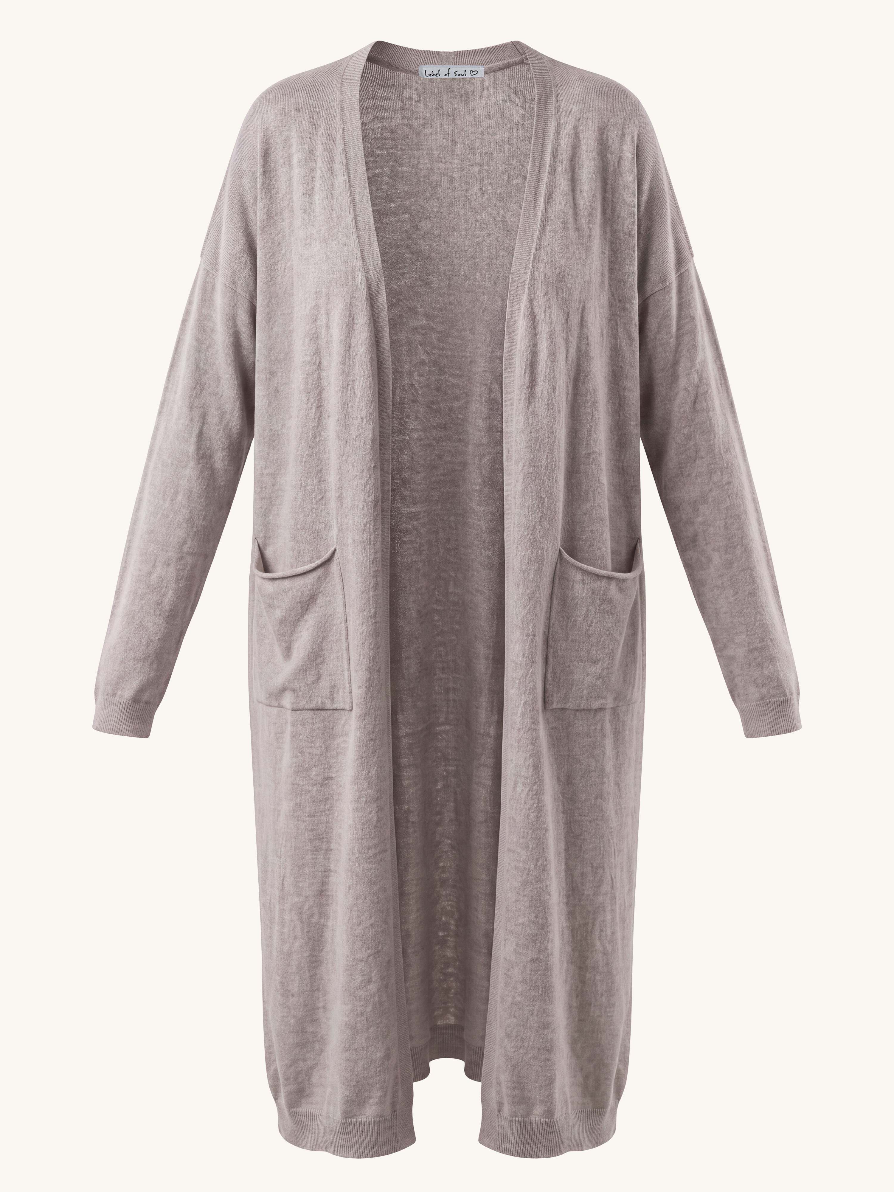 Leichte Oversize Viskose Strickjacke - LONG - Taupe