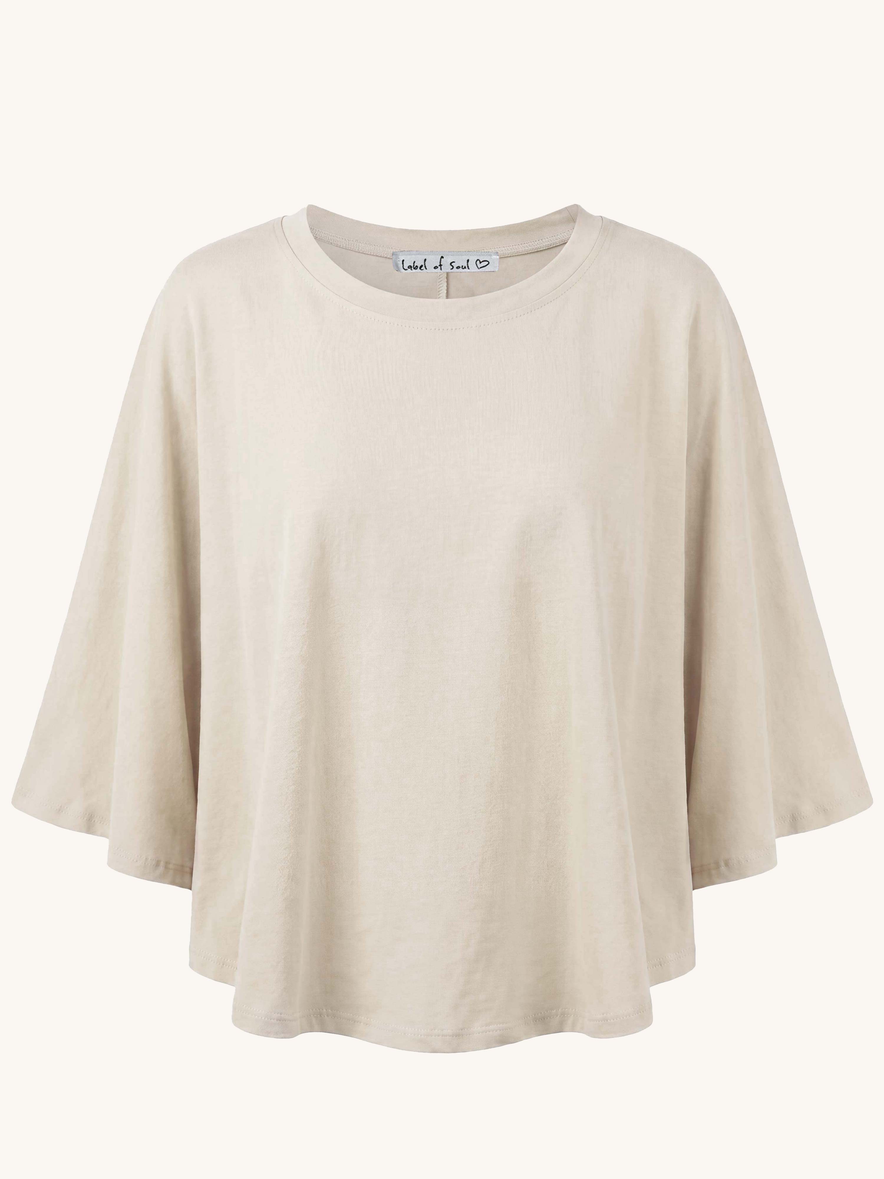 Basic Oversize Kurzarm Poncho Shirt - CURVY - Beige