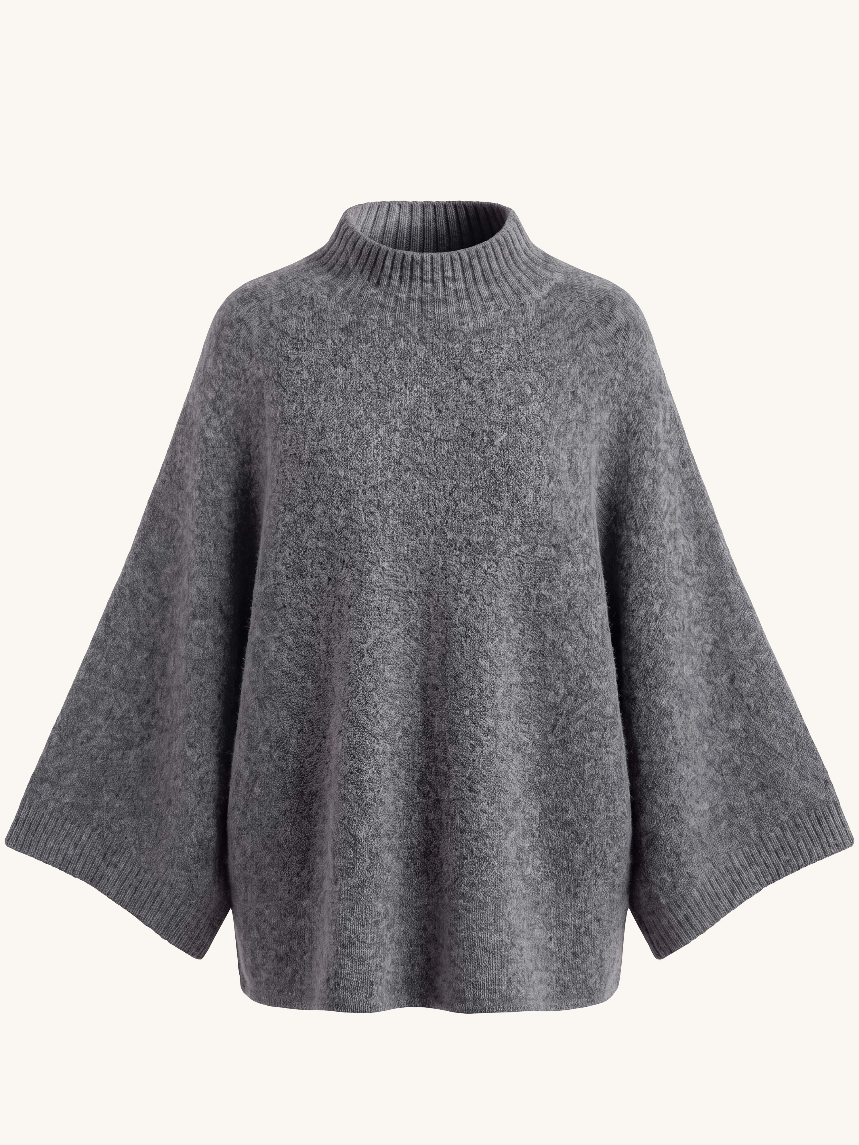 Soft Alpaka Strickpullover mit Stehkragen - Grau