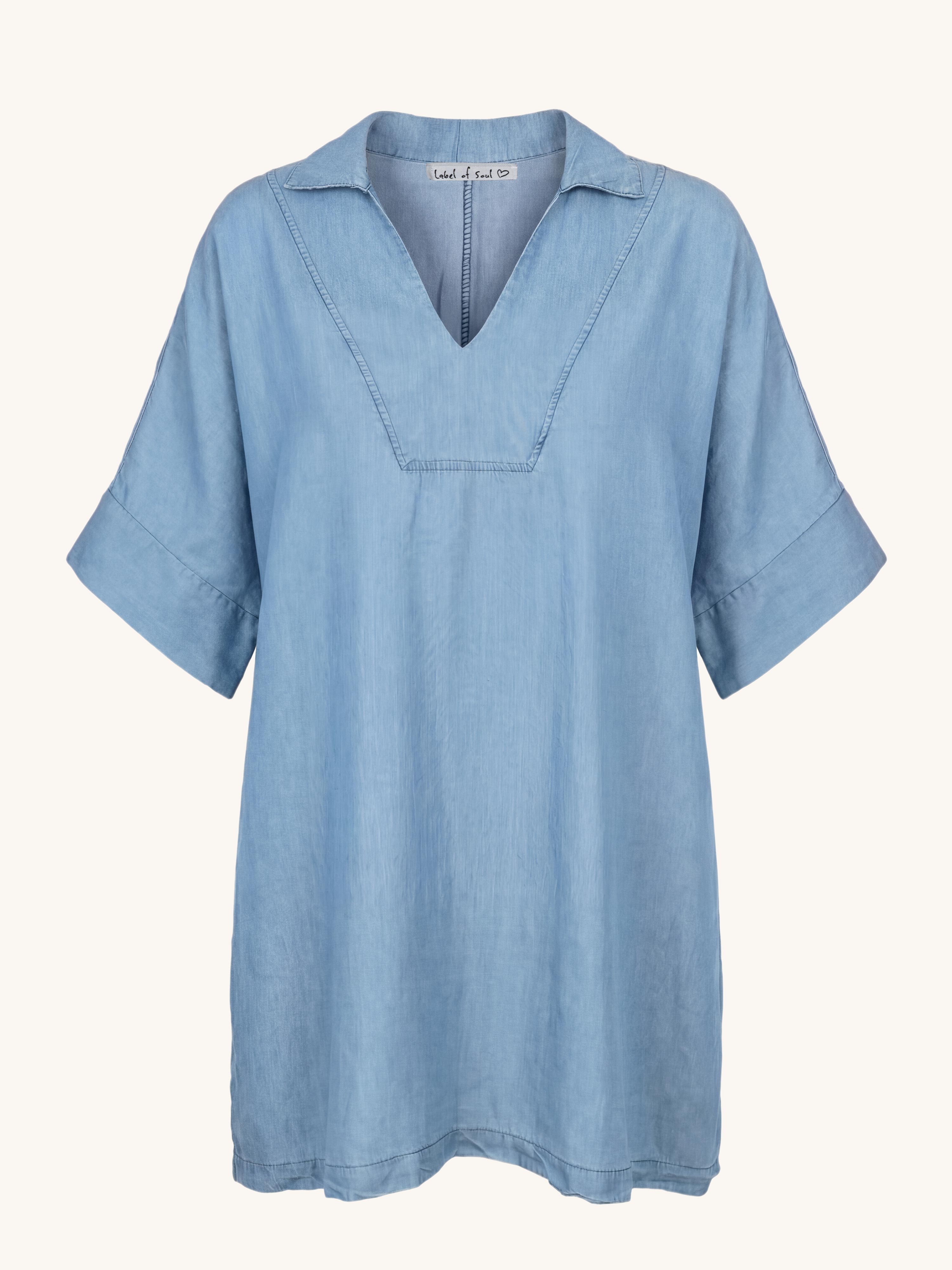 Lyocell Oversize Hemdtunika Midi - Blue
