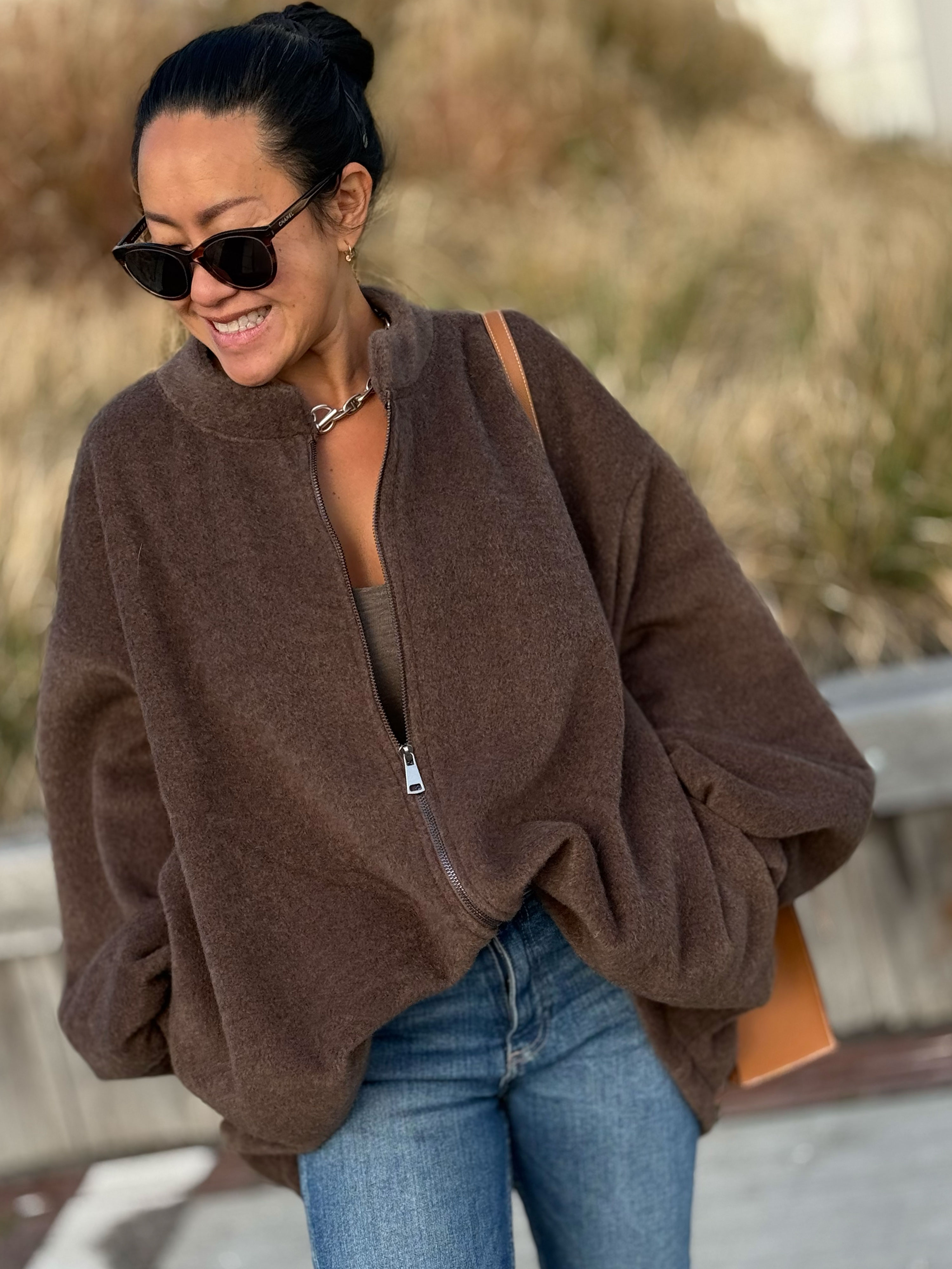 Oversize Jacke mit Taschen - SIGNATURE - Schoko