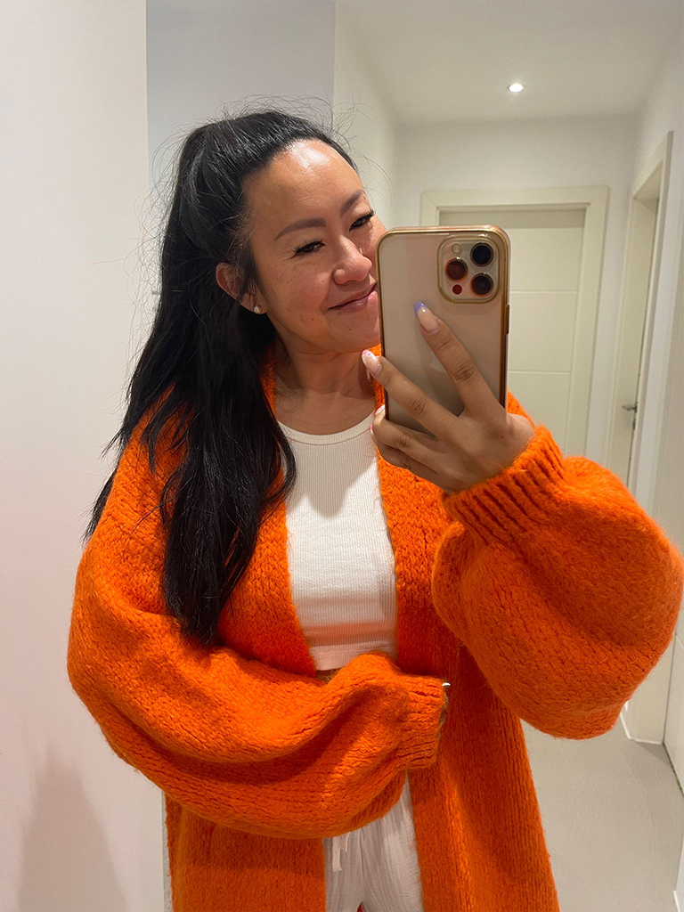 1027-Orange-3 Strickjacke FLAUSCHI Midi - Orange