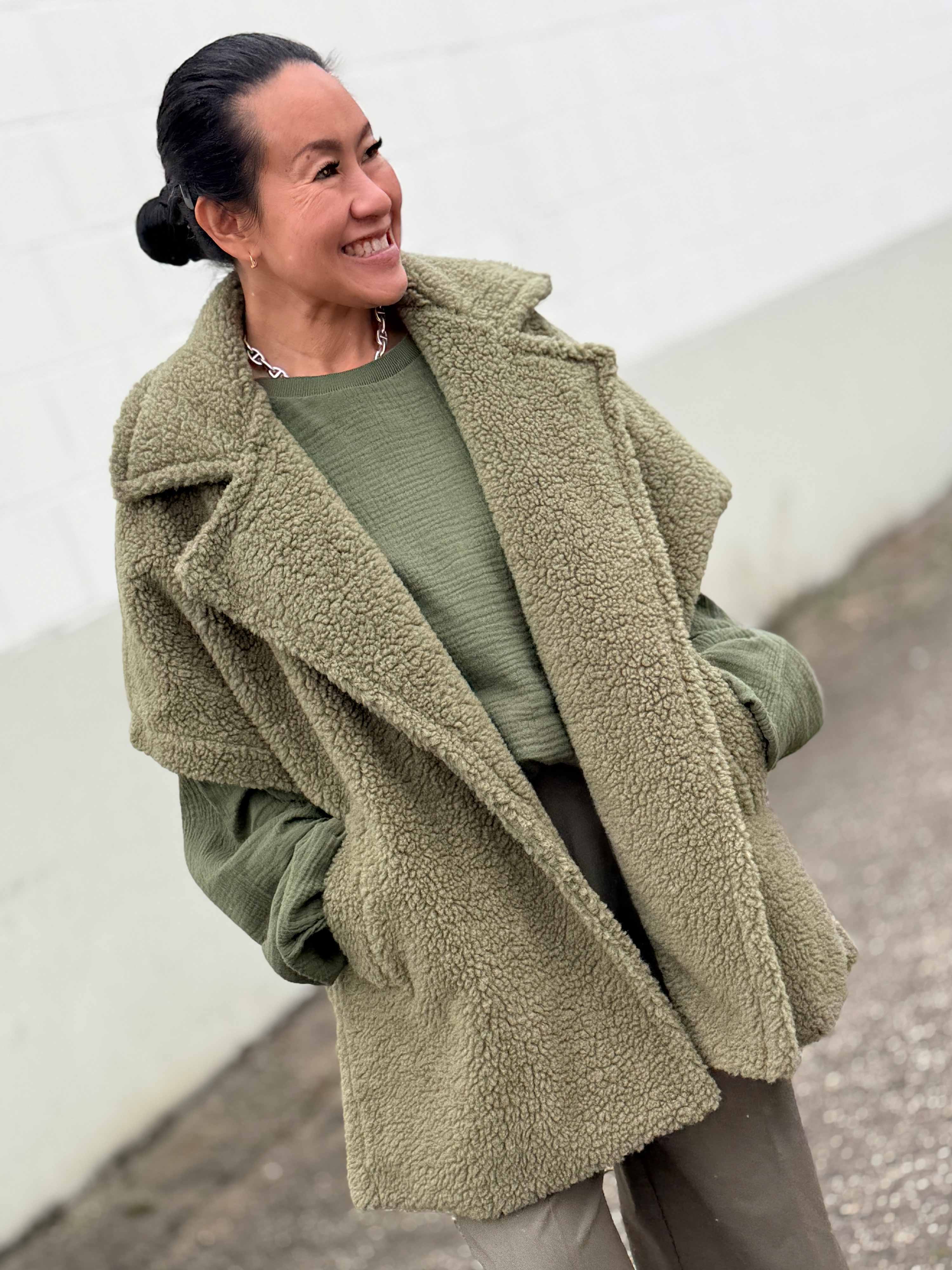 Oversize Teddylook Weste - Matcha