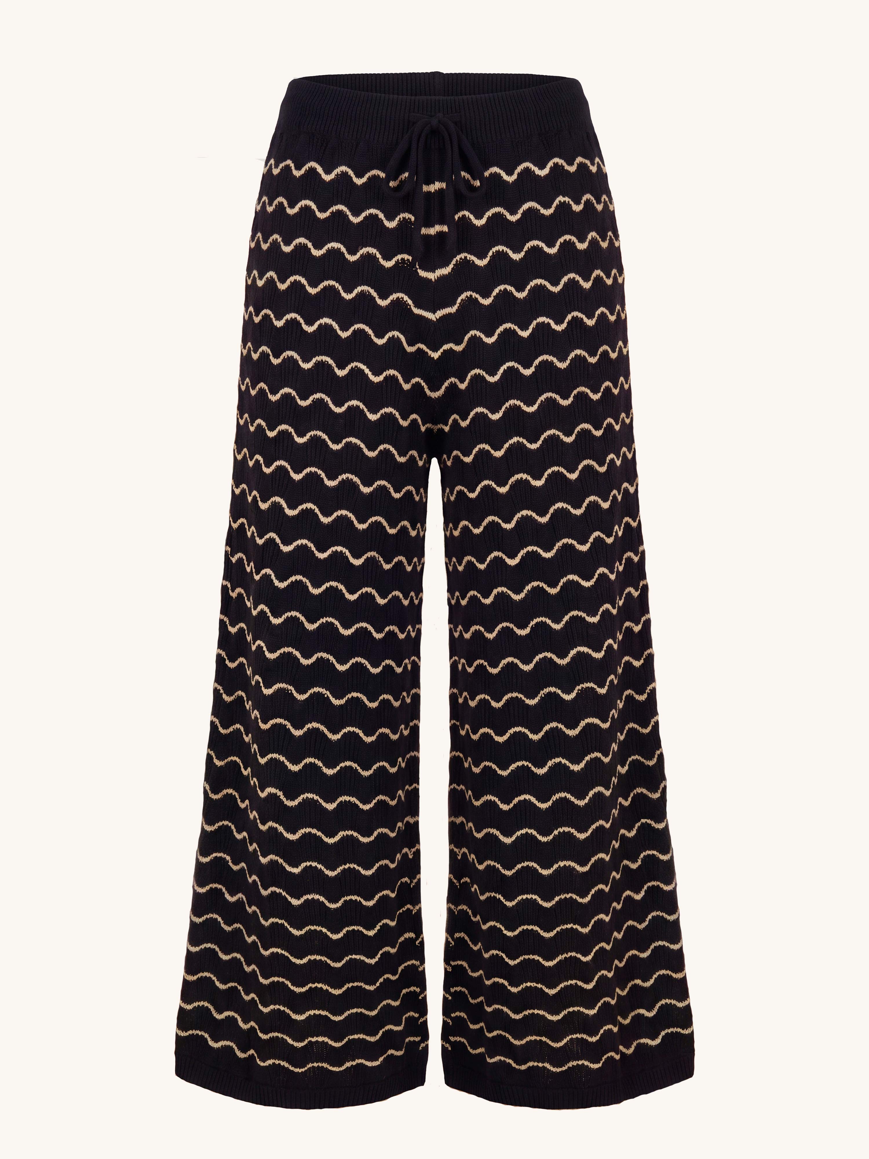 Palazzo Oversize Häkel Hose MANACOR - Stripes Schwarz/Gold