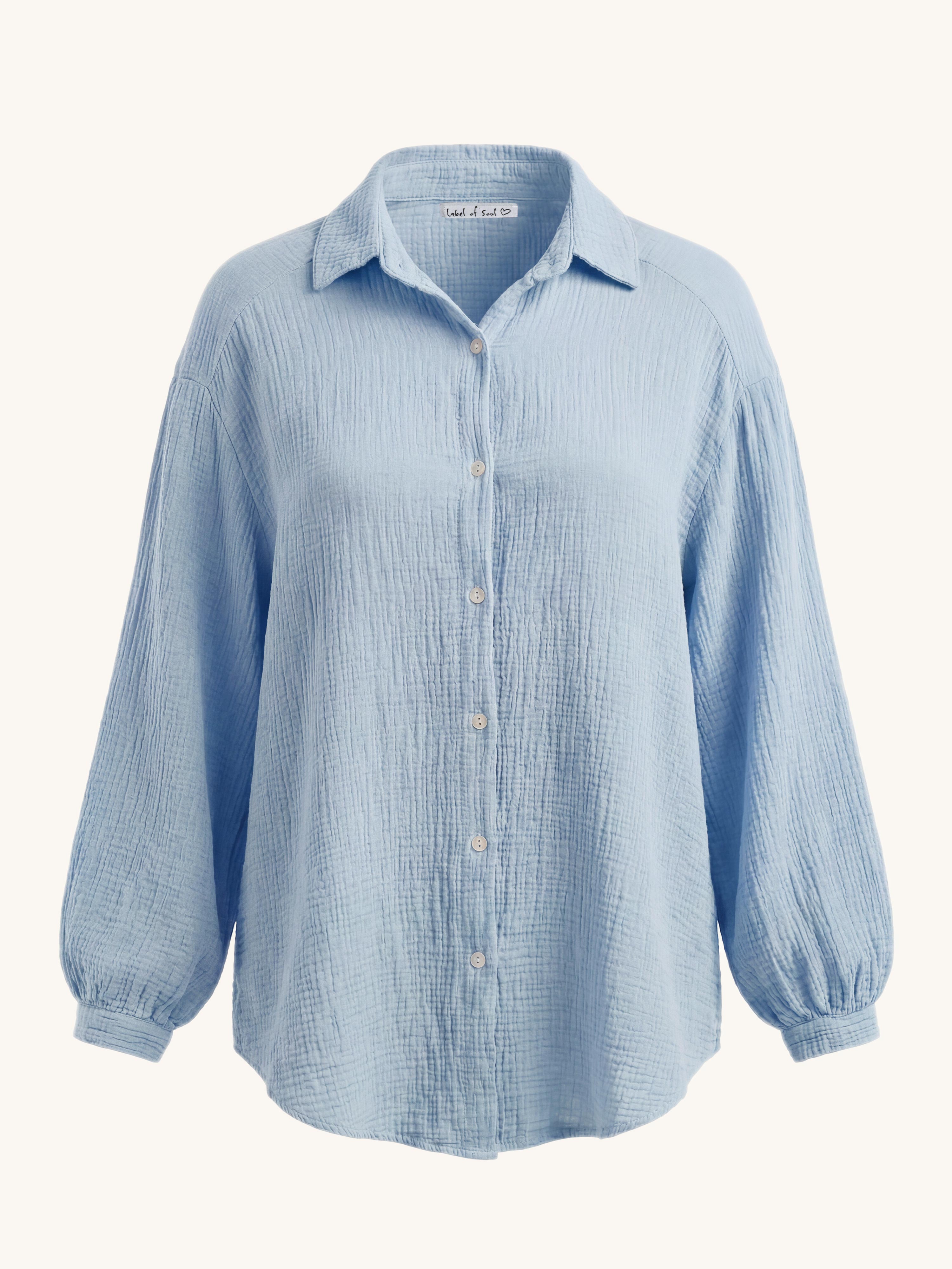 Musselin Midi Oversize Bluse - Babyblau