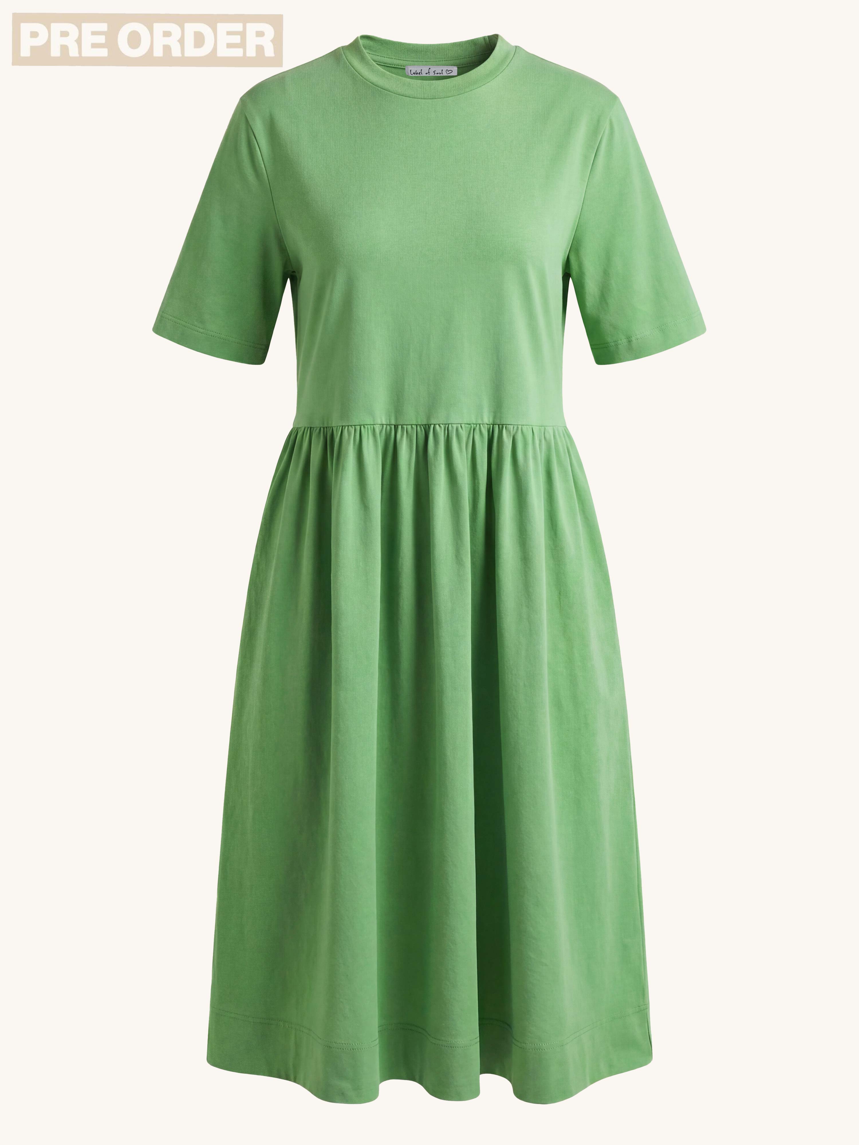 PRE-ORDER: Kurzarm Cotton Kleid mit Seitentaschen - Grün