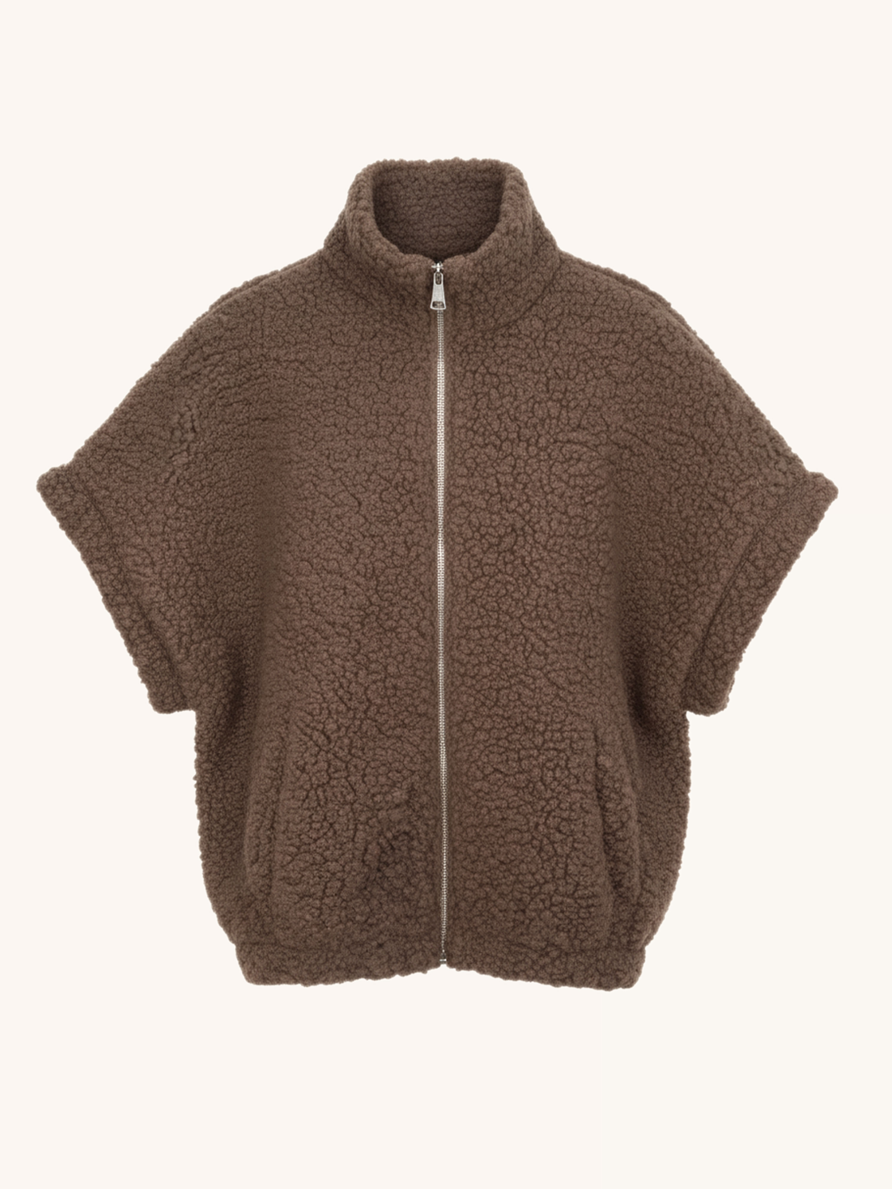 Kurzarm Teddylook Weste mit Zipper - ICON - Coffee