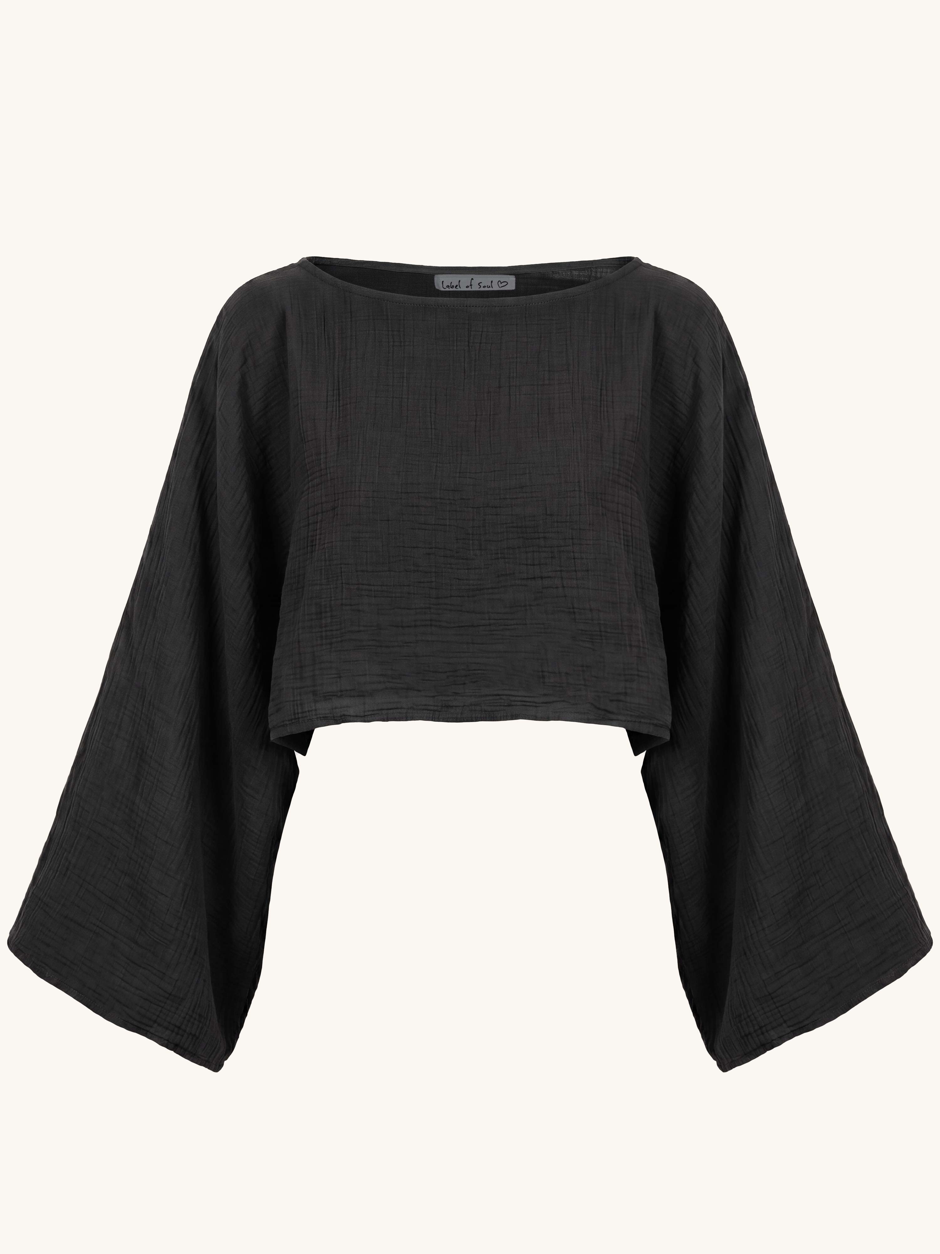 Musselin Cropped Bluse - ARTA - REGULAR - Schwarz