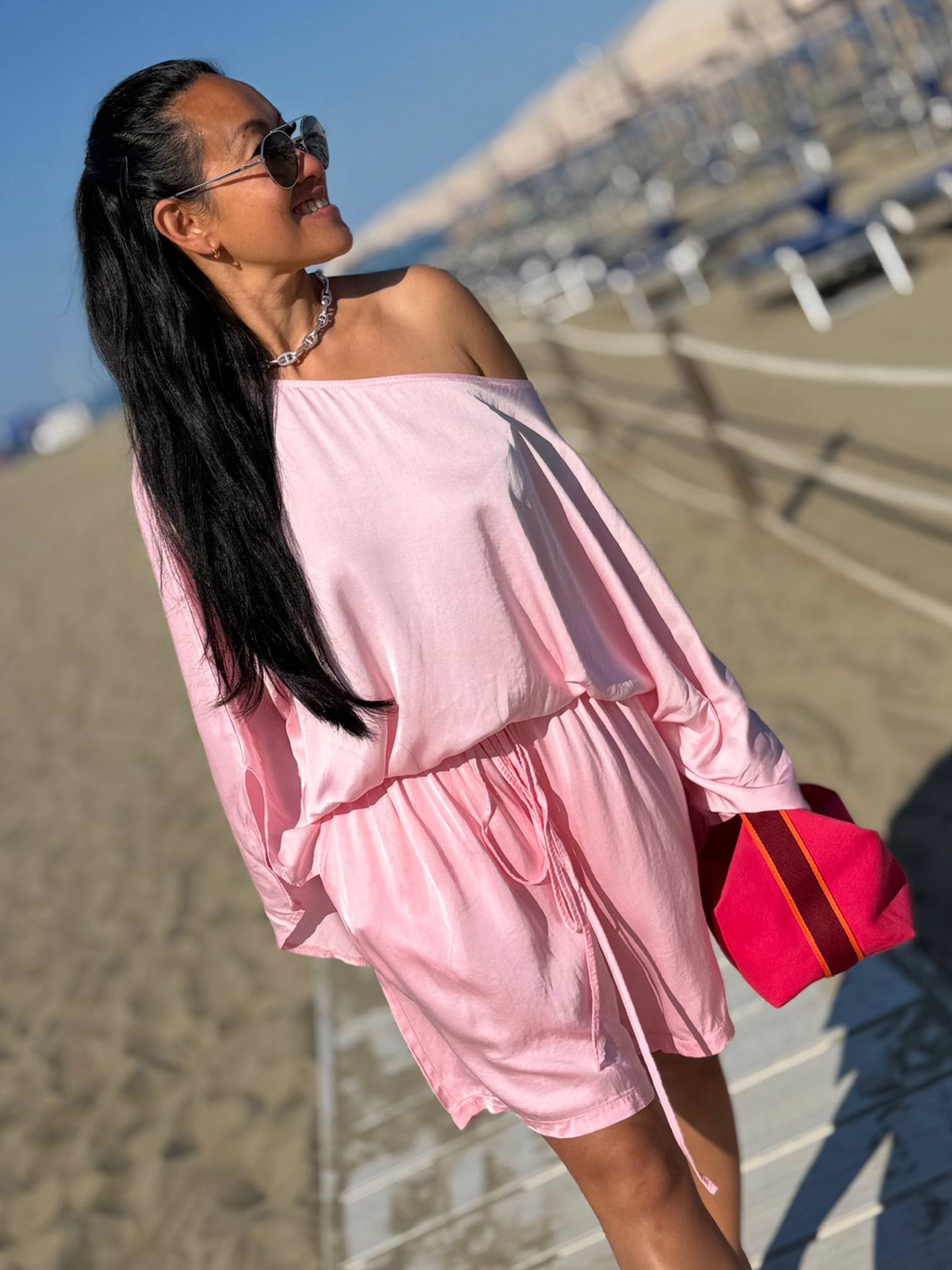 Oversize Viskose Poncho - ELEGANCE - Rosa