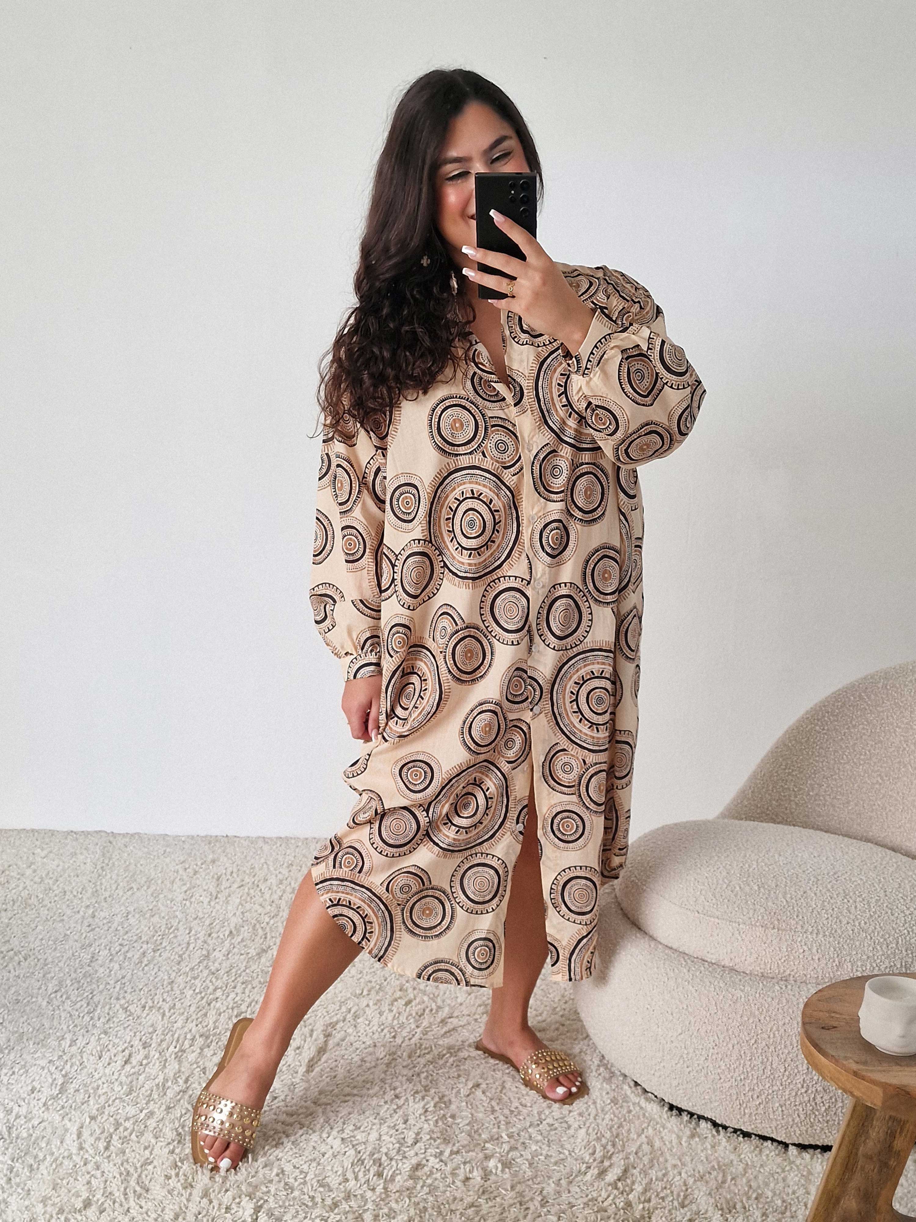 Cotton Oversize Blusenkleid mit Ornamenten - BOHO Cotton Oversize Blusenkleid mit Ornamenten - BOHO