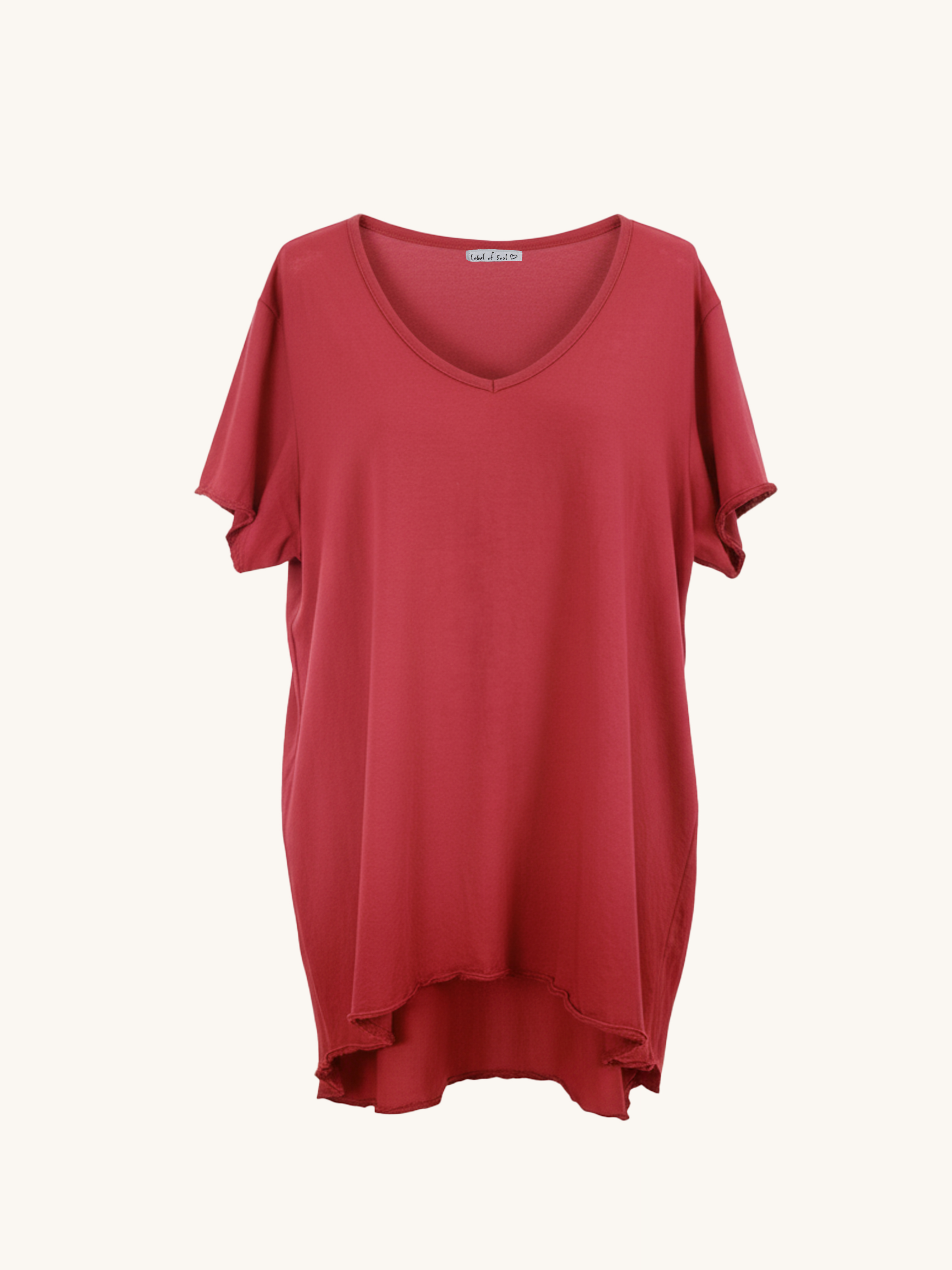 Basic Vokuhila Kurzarmshirt V-NECK - Burgundy