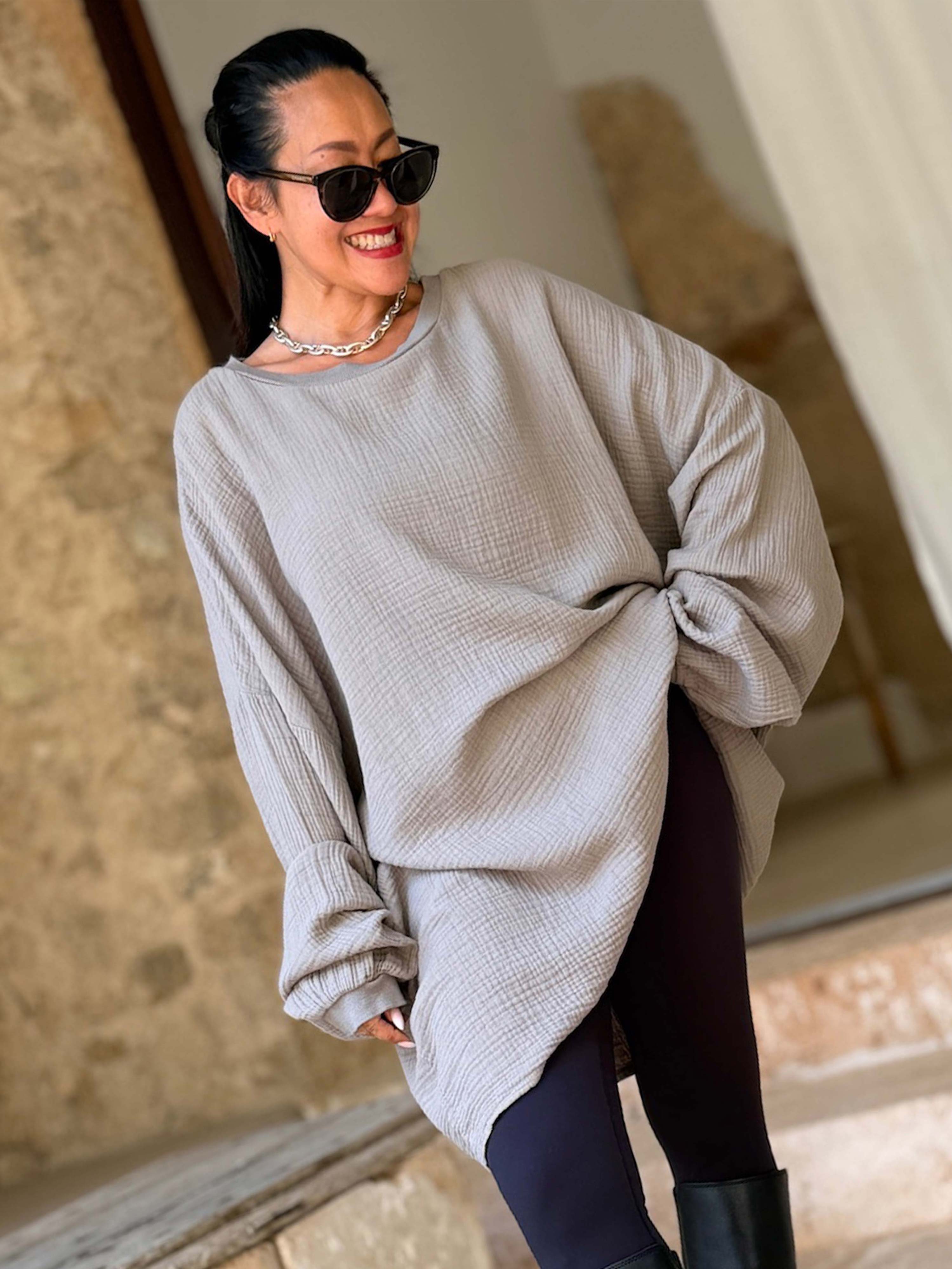 Musselin Oversize Sweatshirt - Taupe