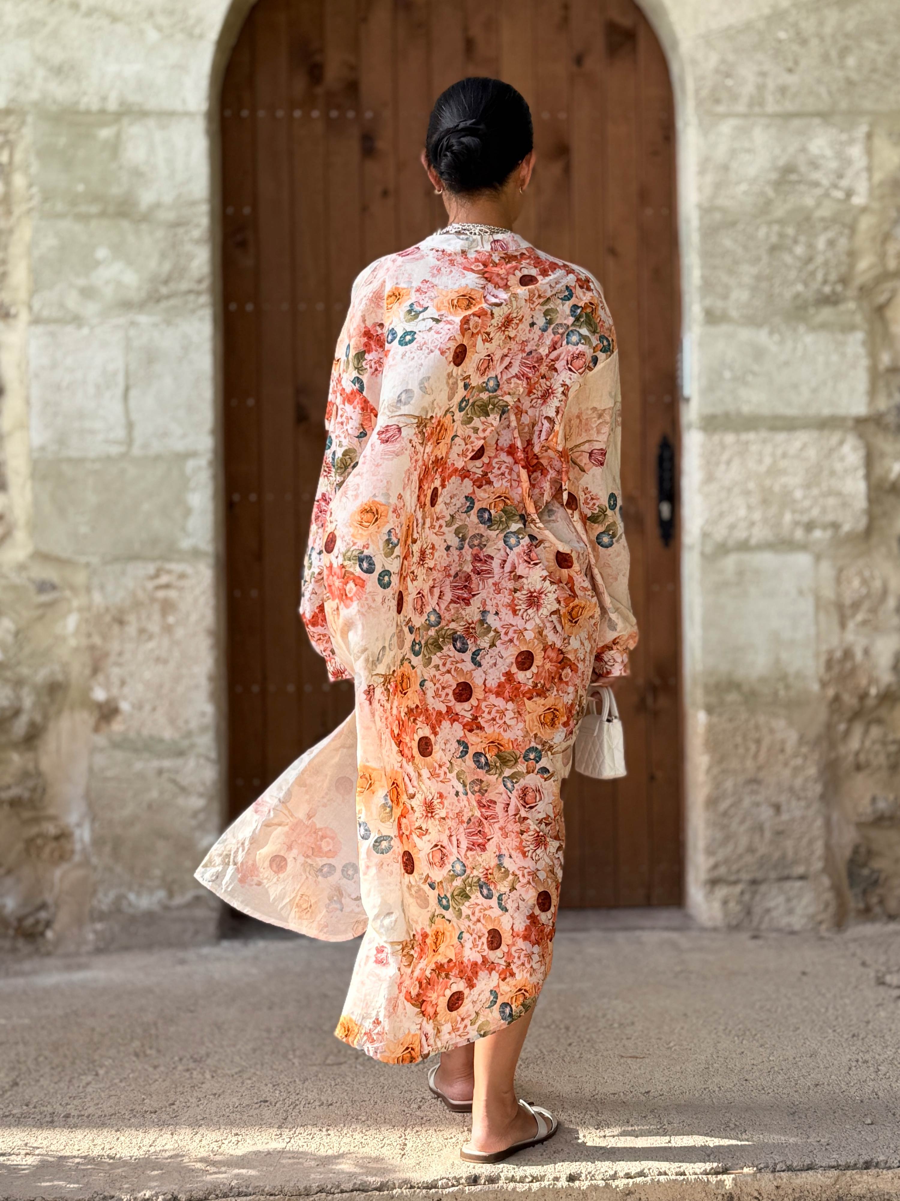 Cotton Oversize Blusenkleid mit Blumenmuster - MILLE FLEURS - Creme Cotton Oversize Blusenkleid mit Blumenmuster - MILLE FLEURS - Creme