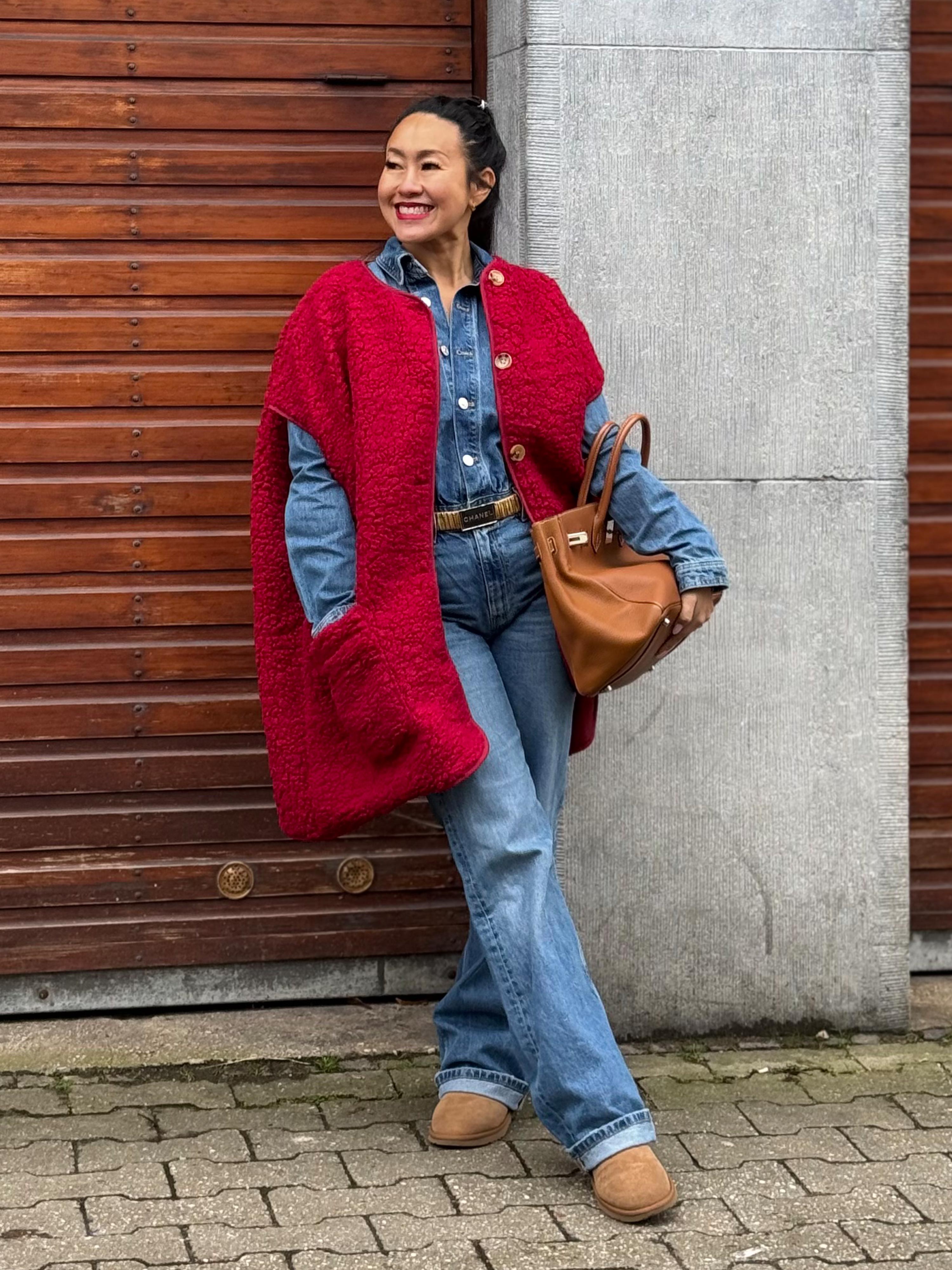 Oversize Teddylook Weste - ALMA - Rouge Oversize Teddylook Weste - ALMA - Rouge