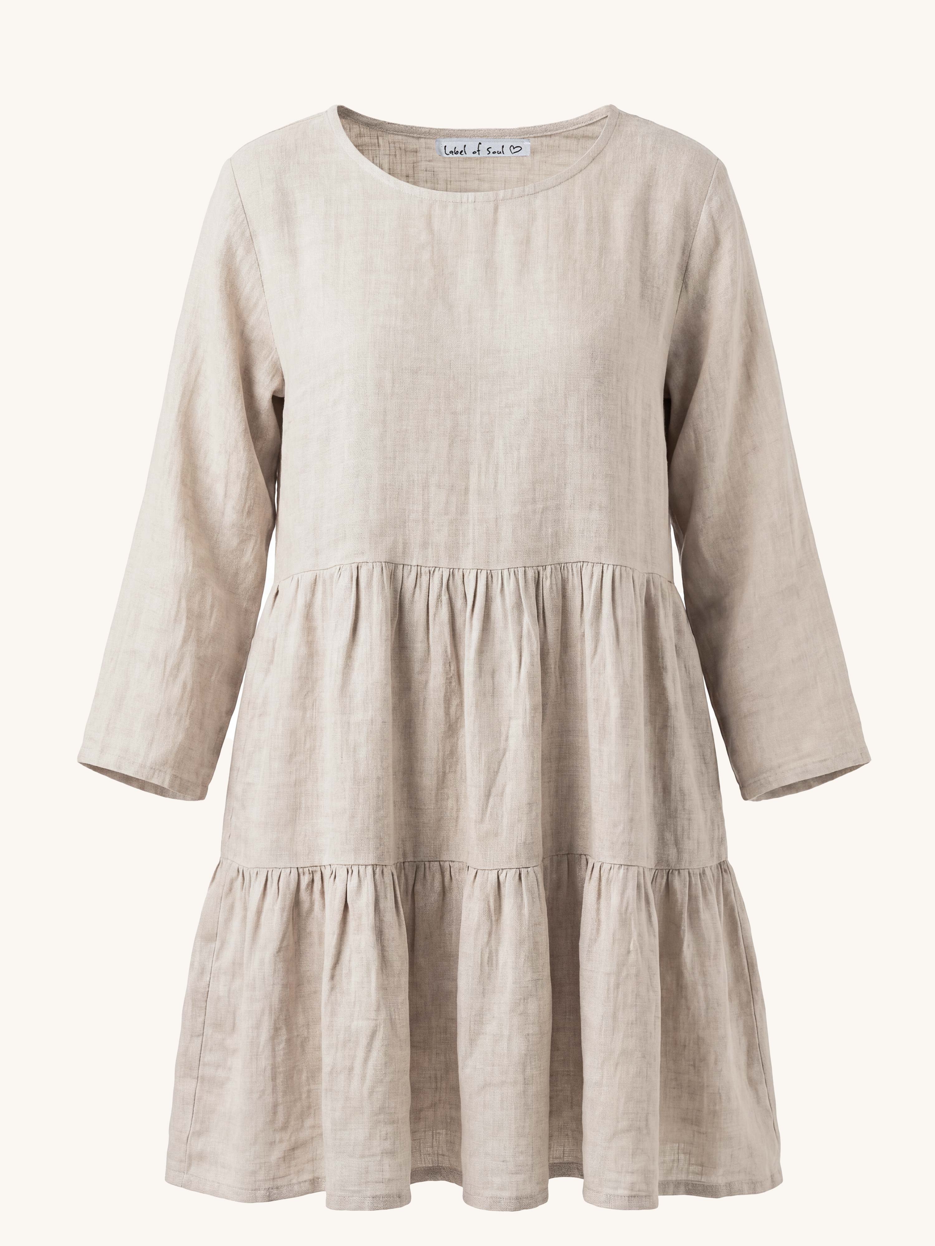 Leinen Tunika Kleid mit Seitentaschen - Beige