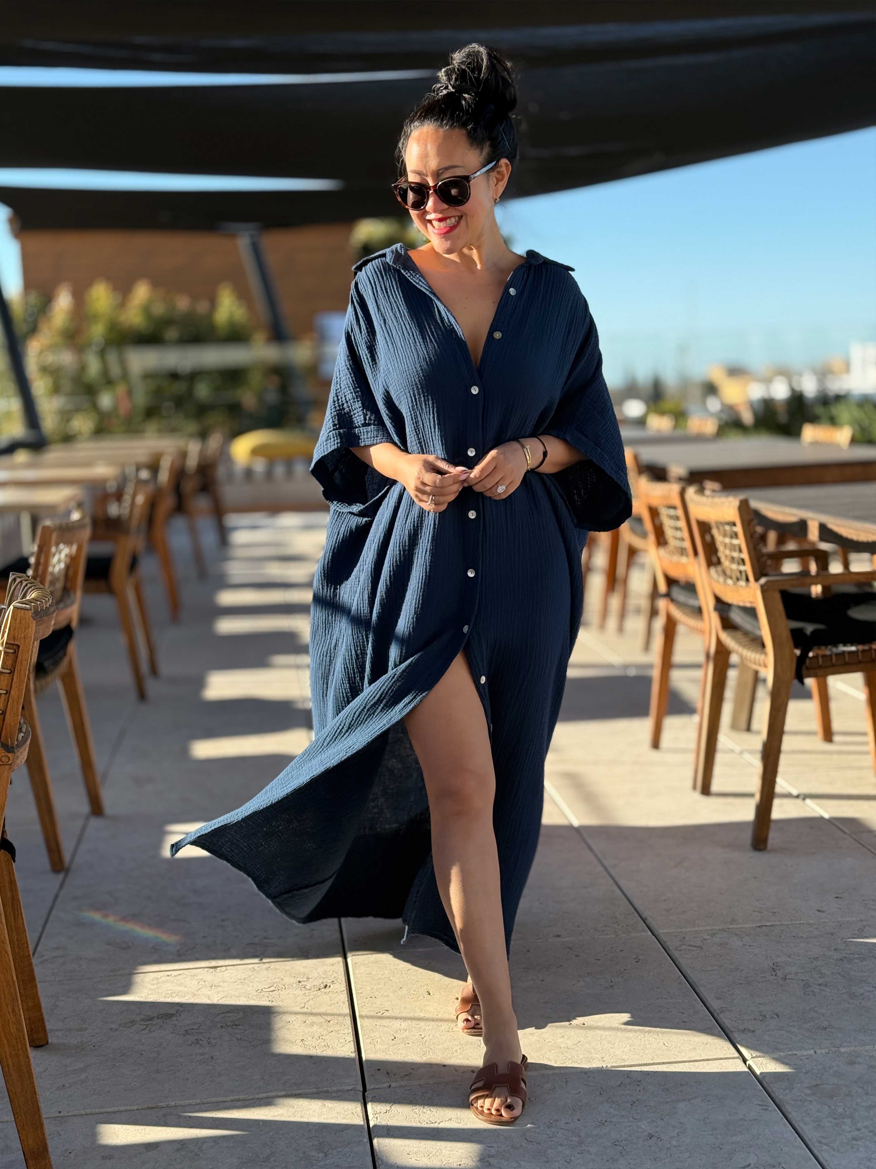 Musselin Oversize Kurzarm Blusenkleid - CAPRI - Navy Musselin Oversize Kurzarm Blusenkleid - CAPRI - Navy