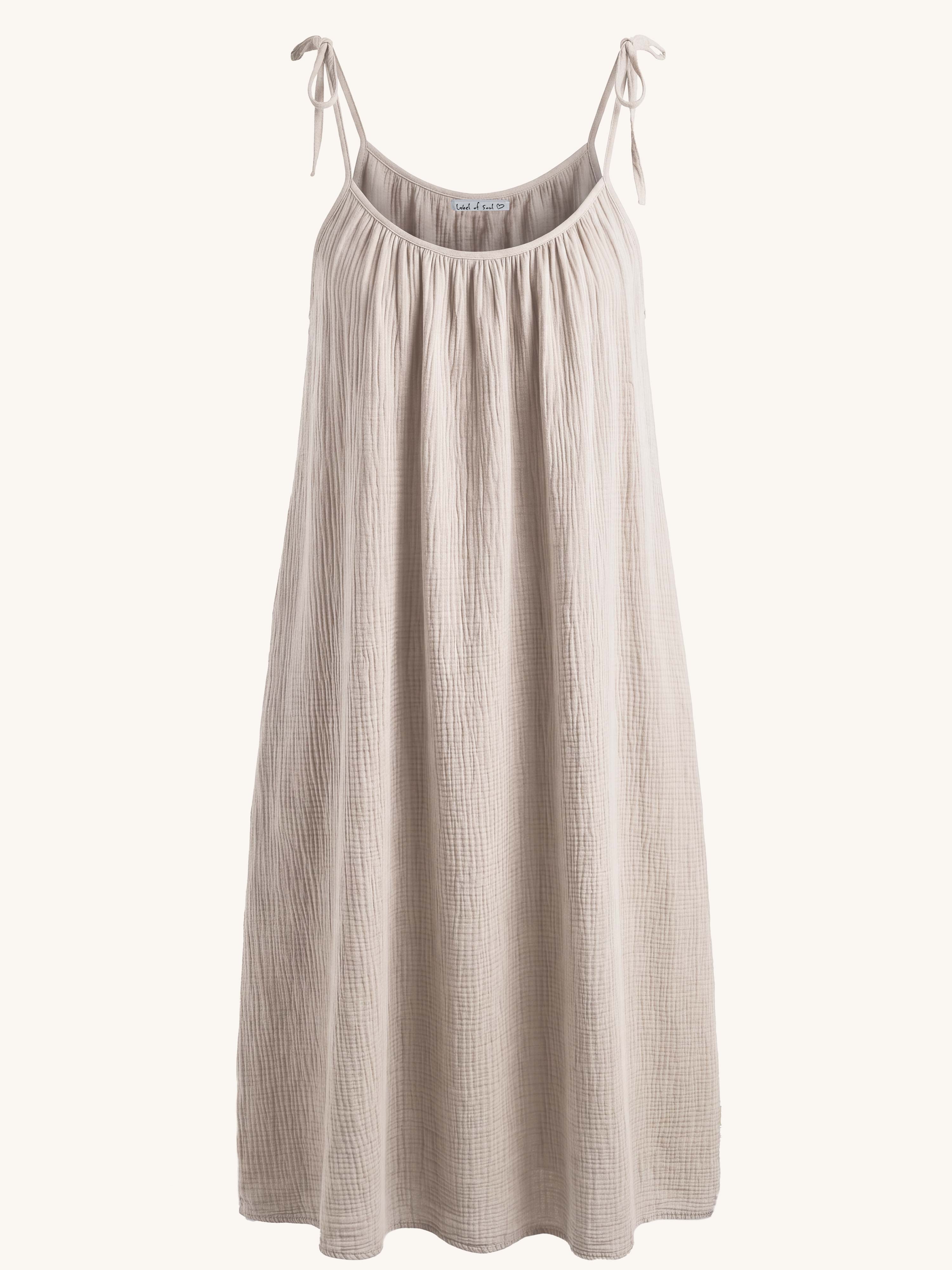 Musselin Trägerkleid LONG mit Taschen - ALISA - Beige