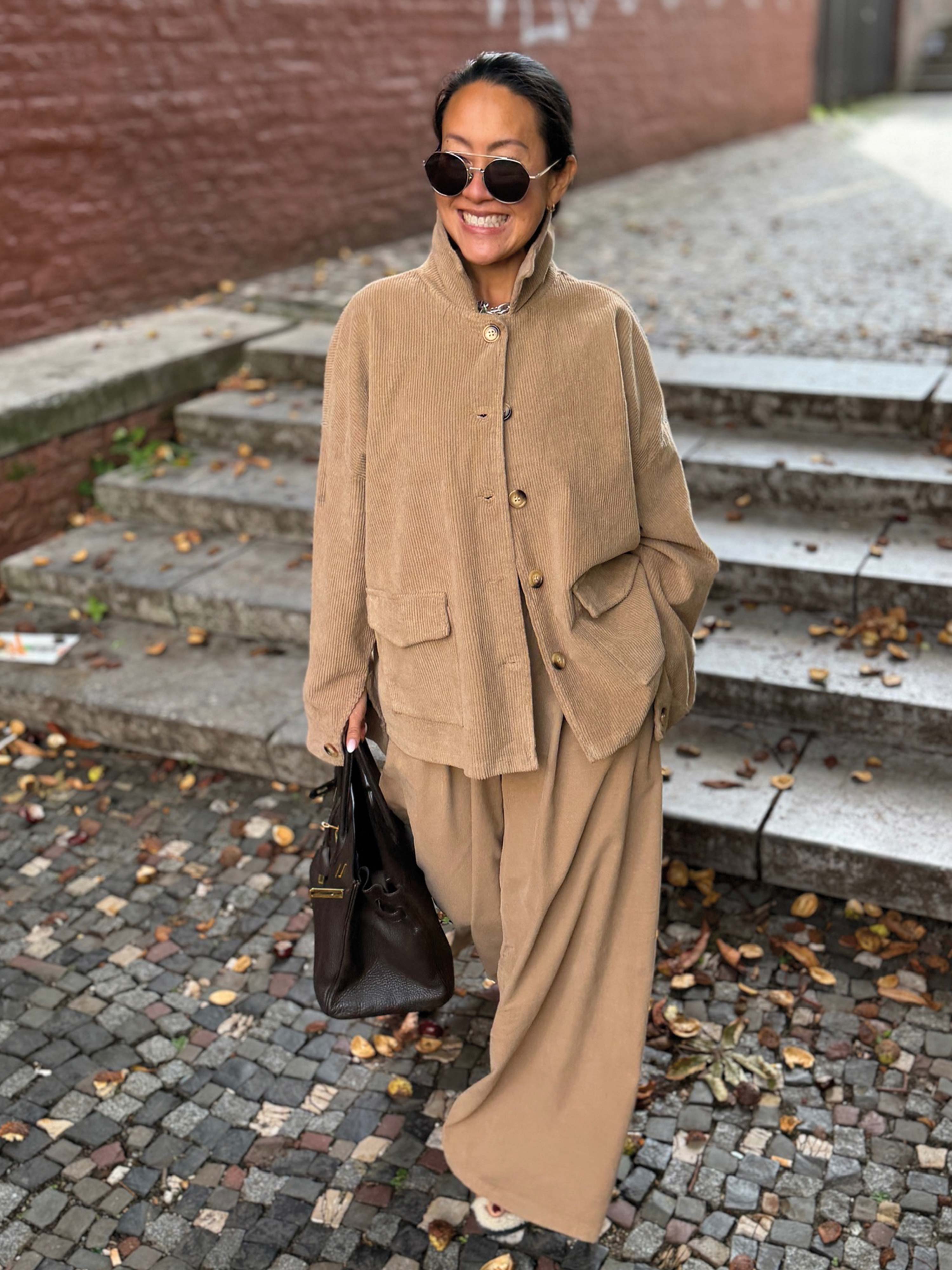 Feincord Palazzo Hose - LONG - Camel