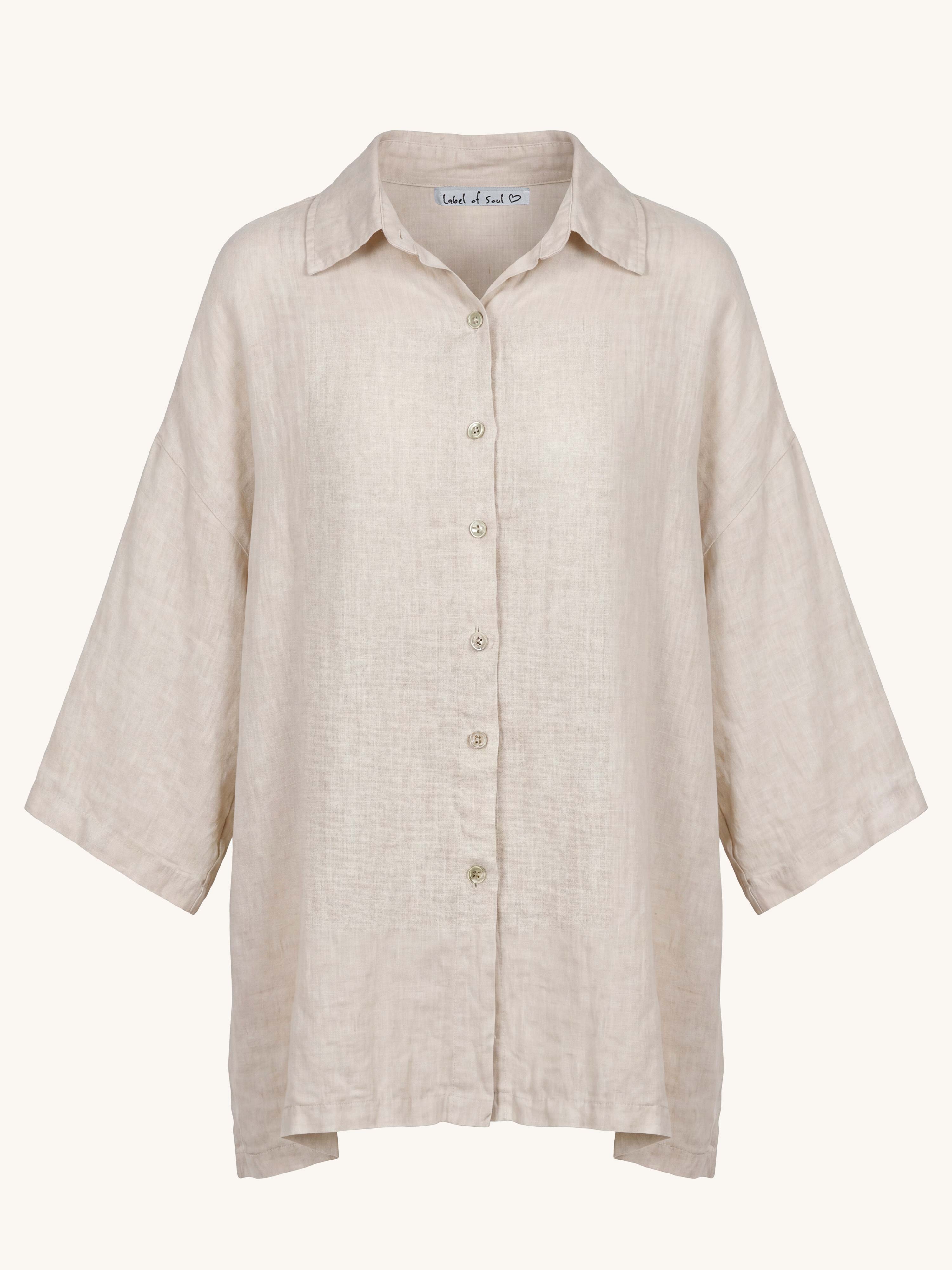 Leinen Bluse mit Seitenschlitz - Beige