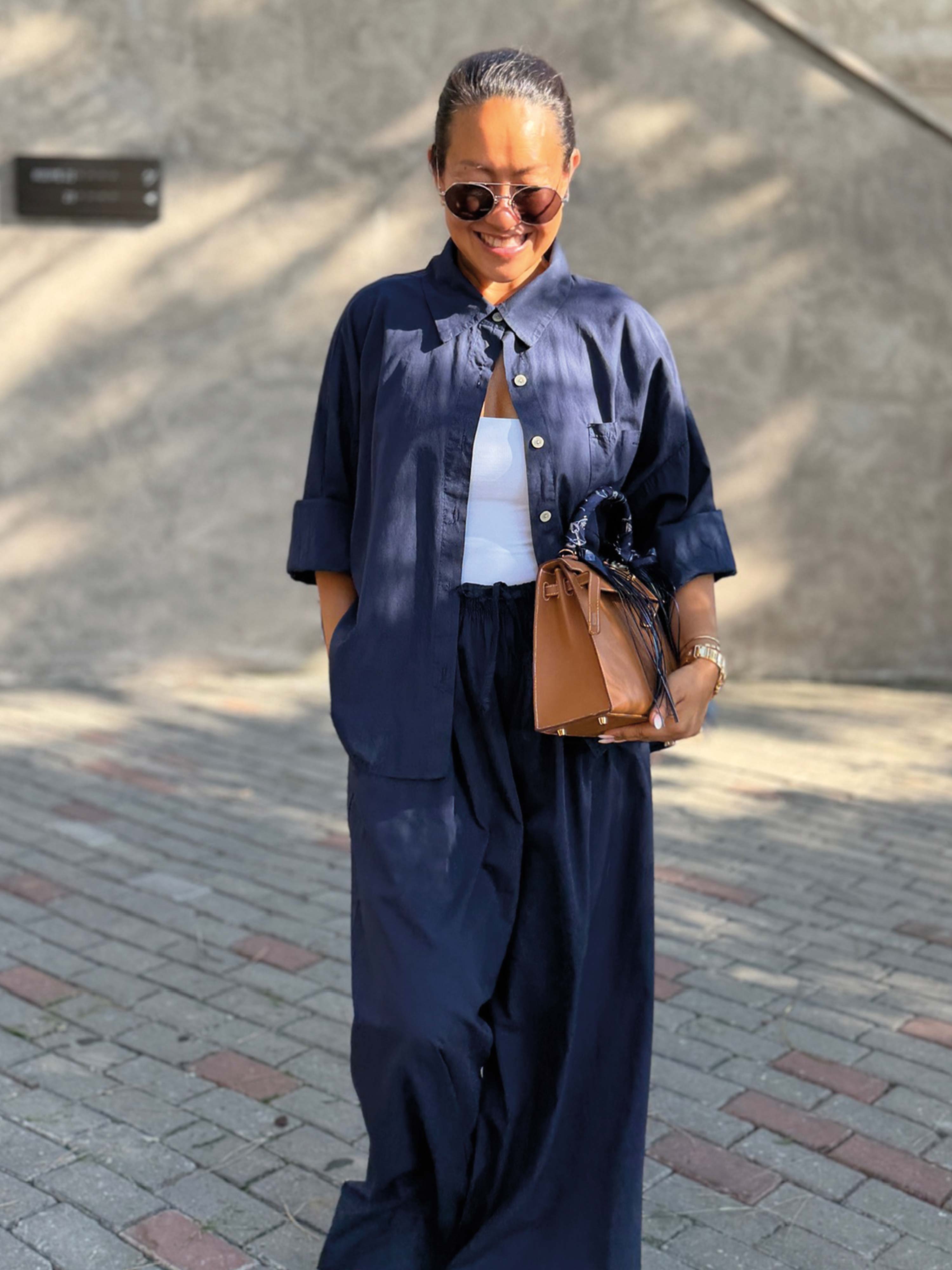 Basic Oversize Cotton Palazzo Hose - Navy