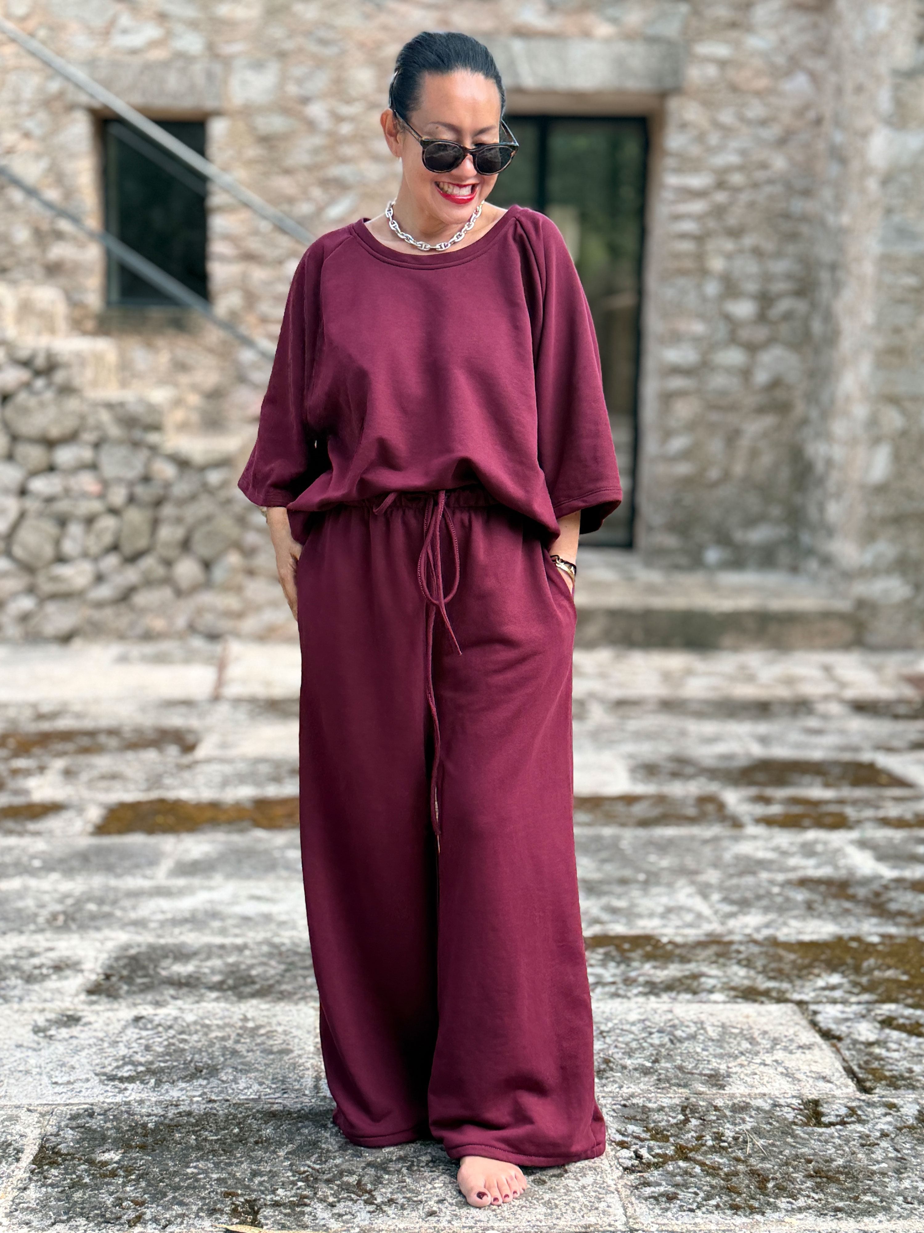 Basic Oversize Palazzo Hose - LOUNGE - REGULAR - Burgundi