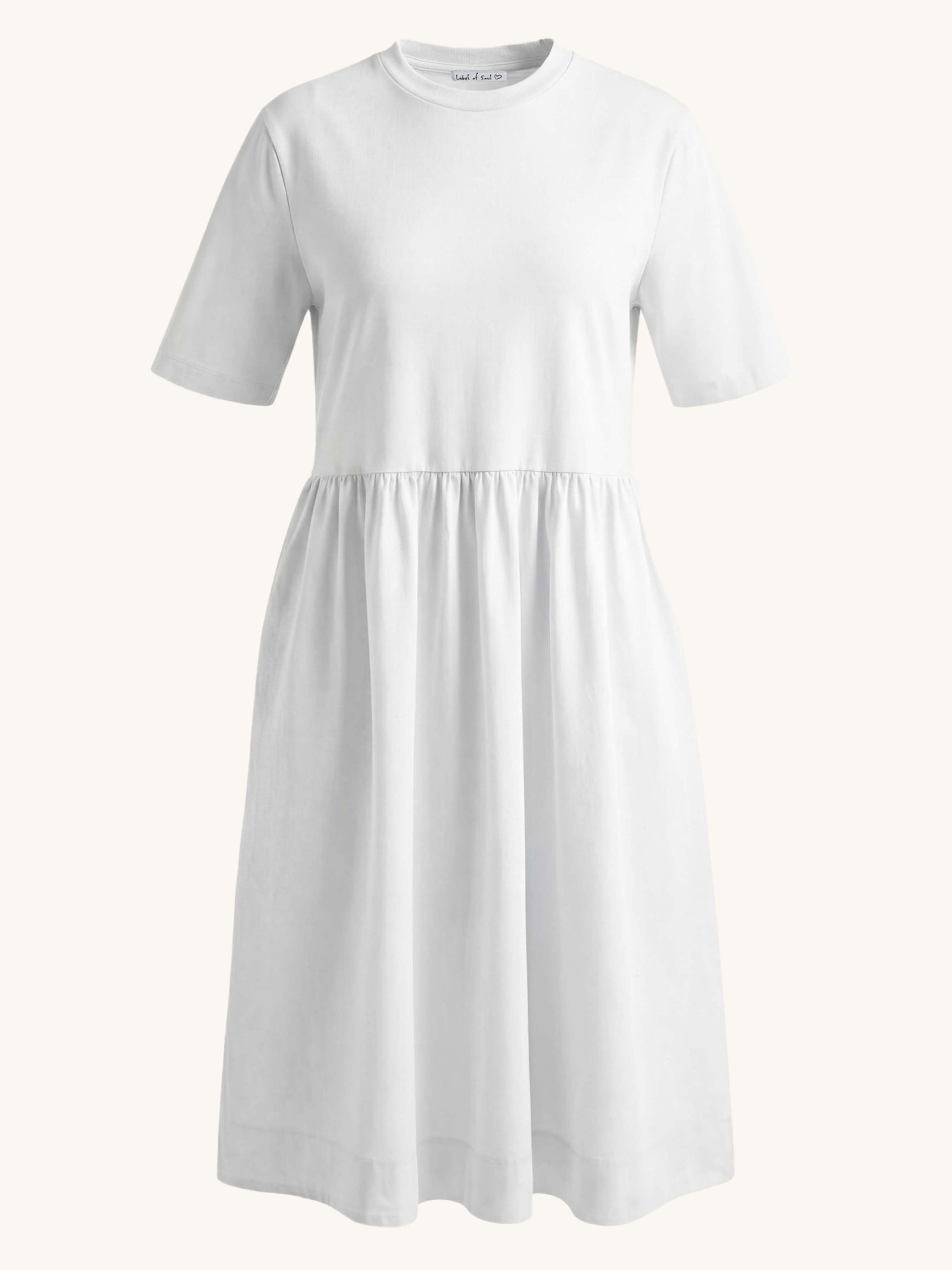 Kurzarm Cotton Kleid mit Seitentaschen - CURVY - Weiss