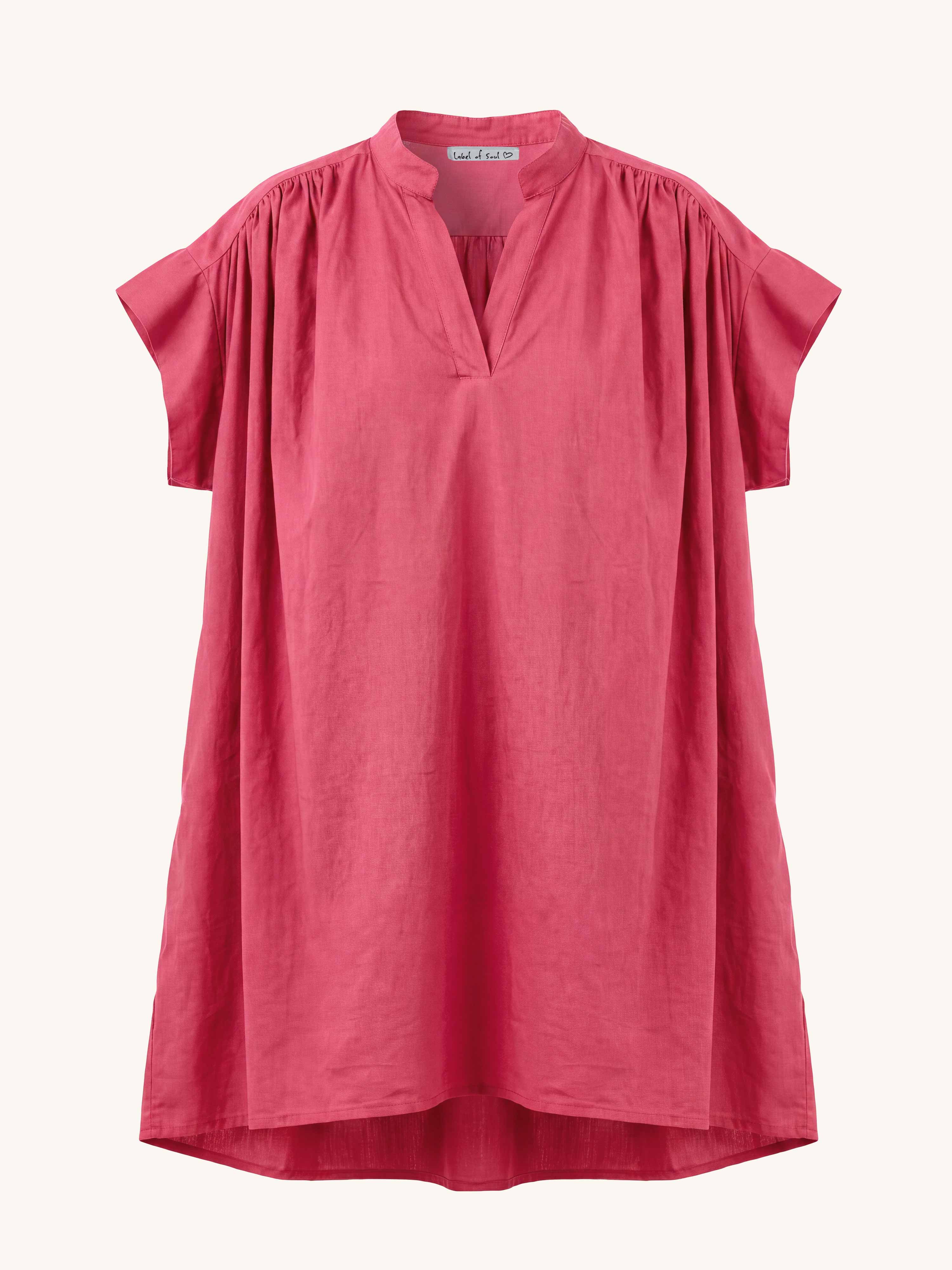 Cotton Vokuhila Oversize Tunika Midi mit Taschen - Cranberry