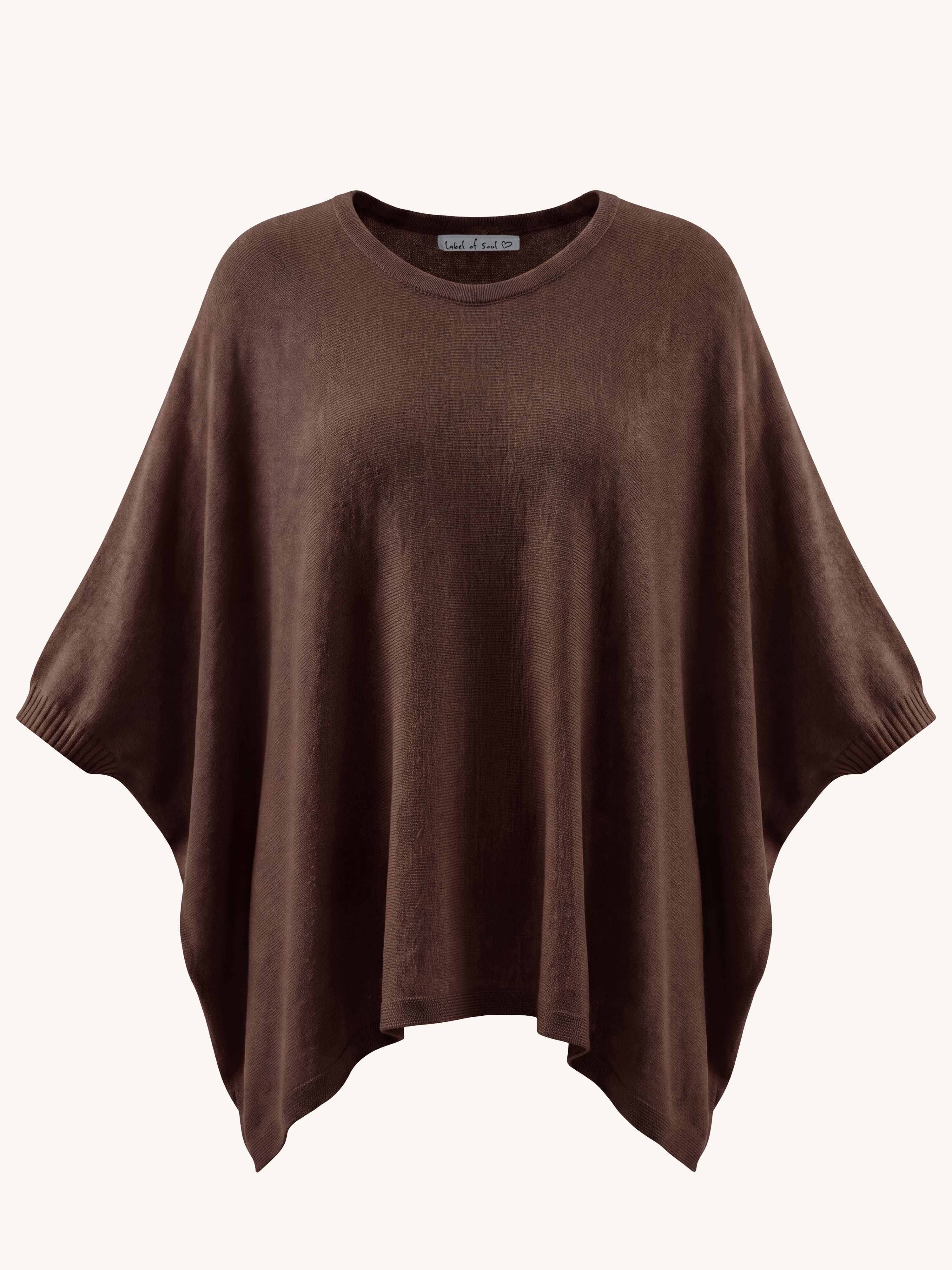 Oversize Viskose Kurzarm Poncho CURVY - Schoko