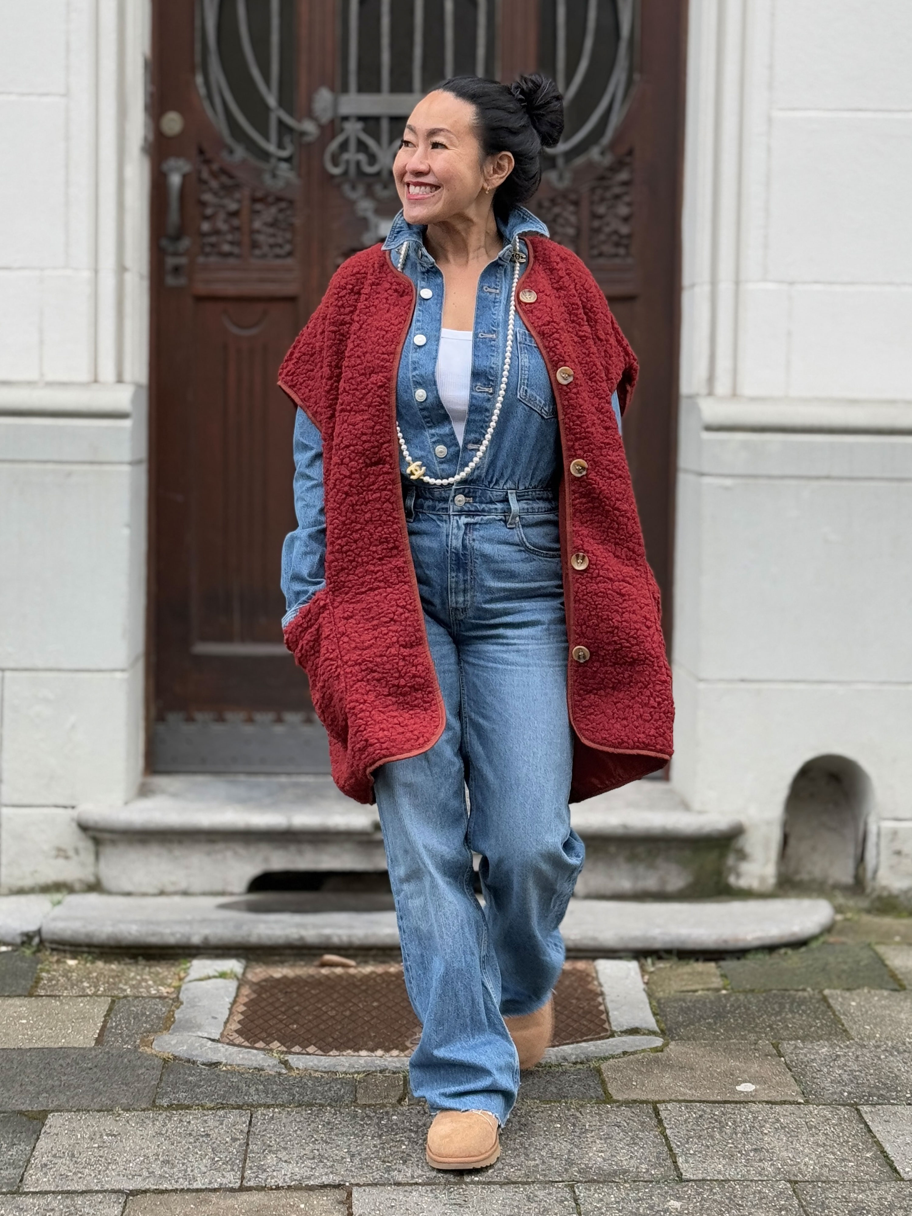 Oversize Teddylook Weste - ALMA - Rost