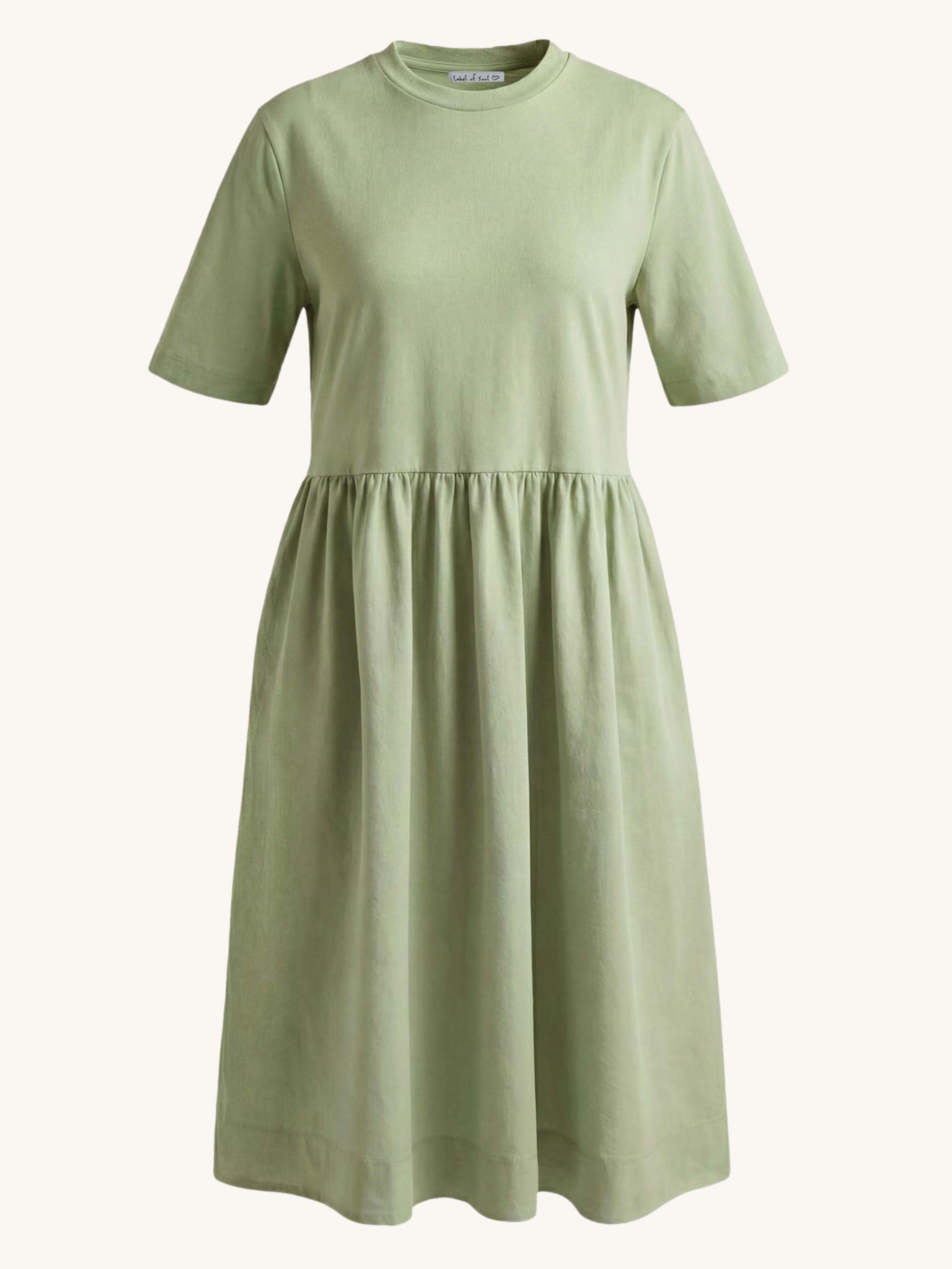 Kurzarm Cotton Kleid mit Seitentaschen - CURVY - Matcha