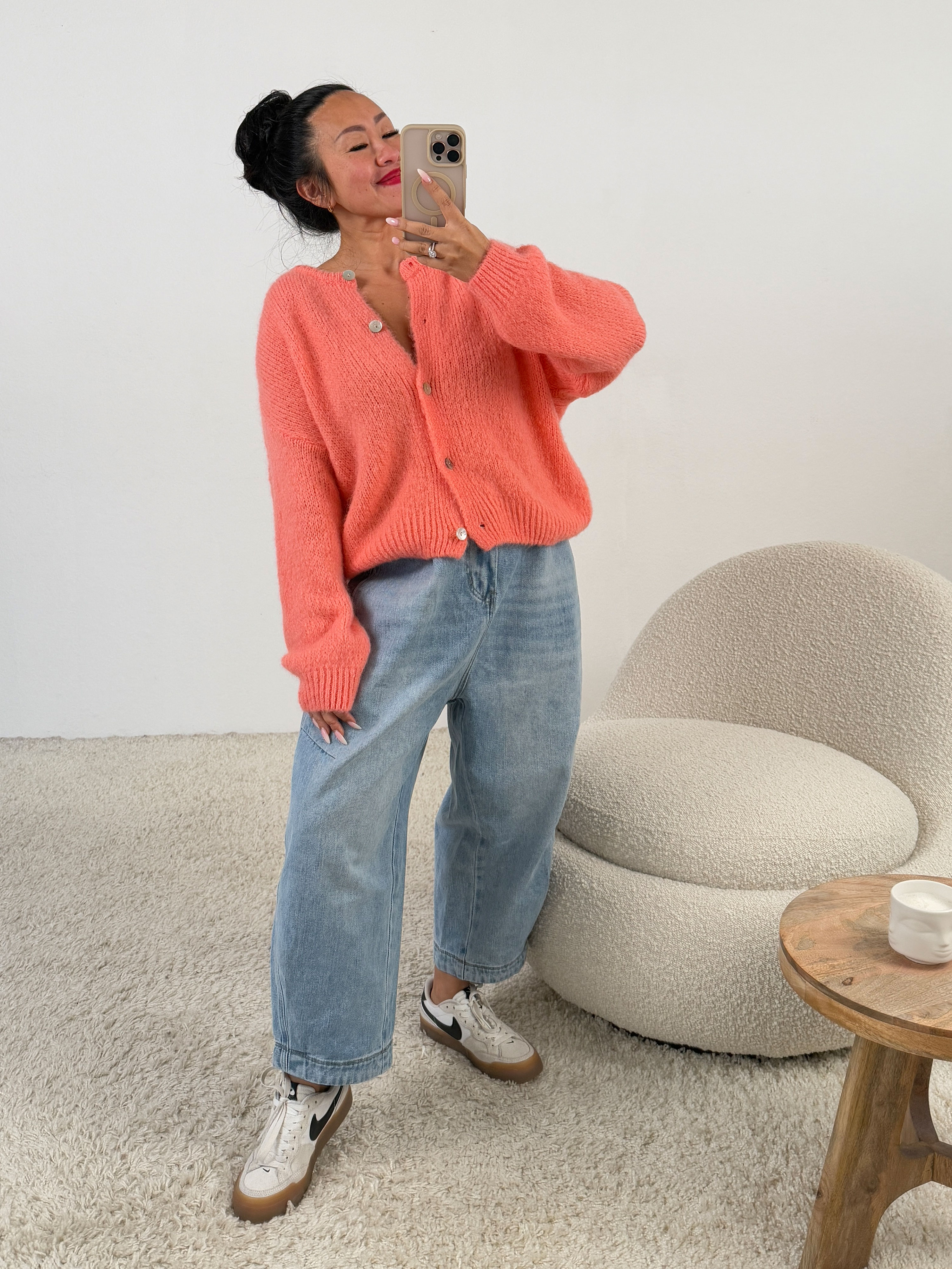 Strickjacke mit Baby-Alpakawollanteil - Peach