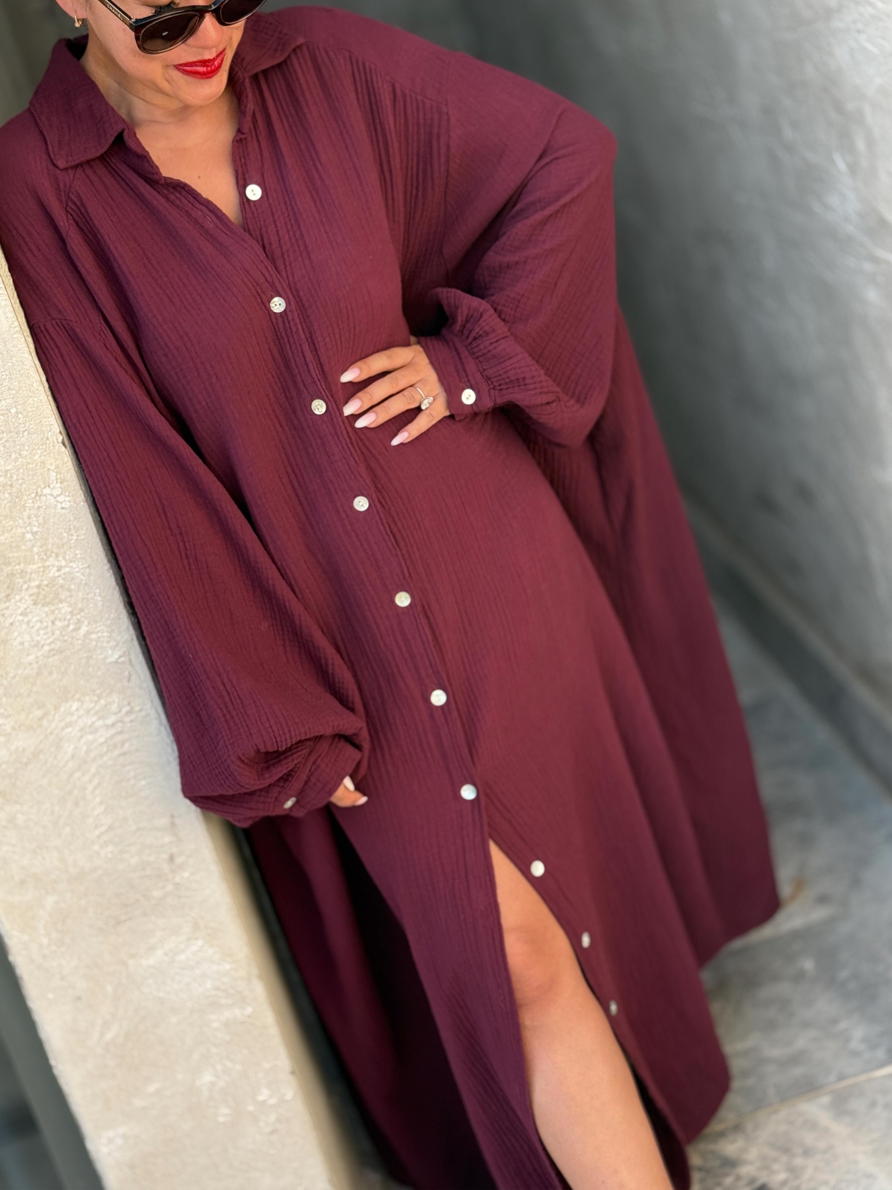 Musselin Oversize Blusenkleid - SEVILLA - Burgunder