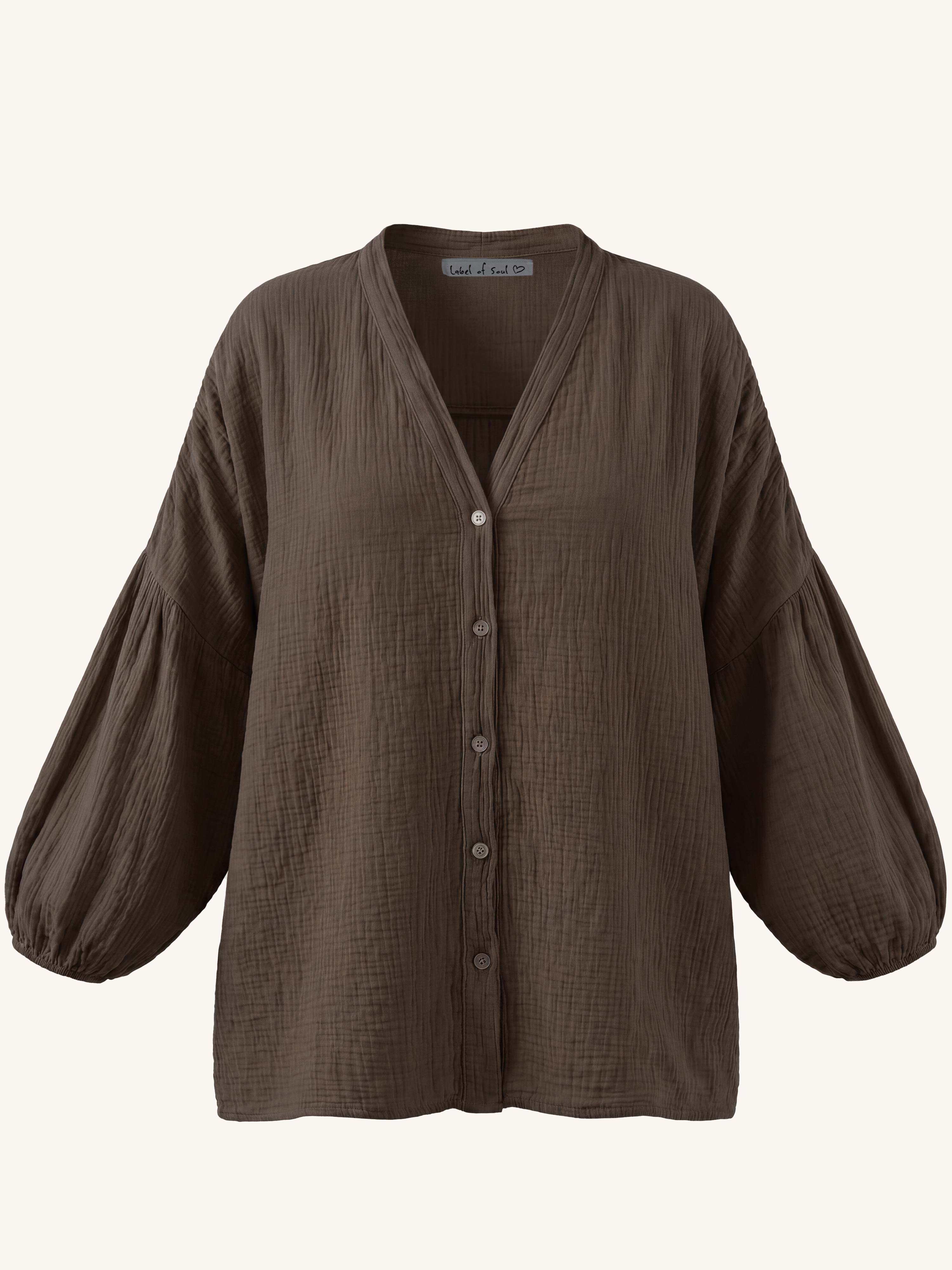 Musselin Oversize Bluse mit V-Ausschnitt - Schoko