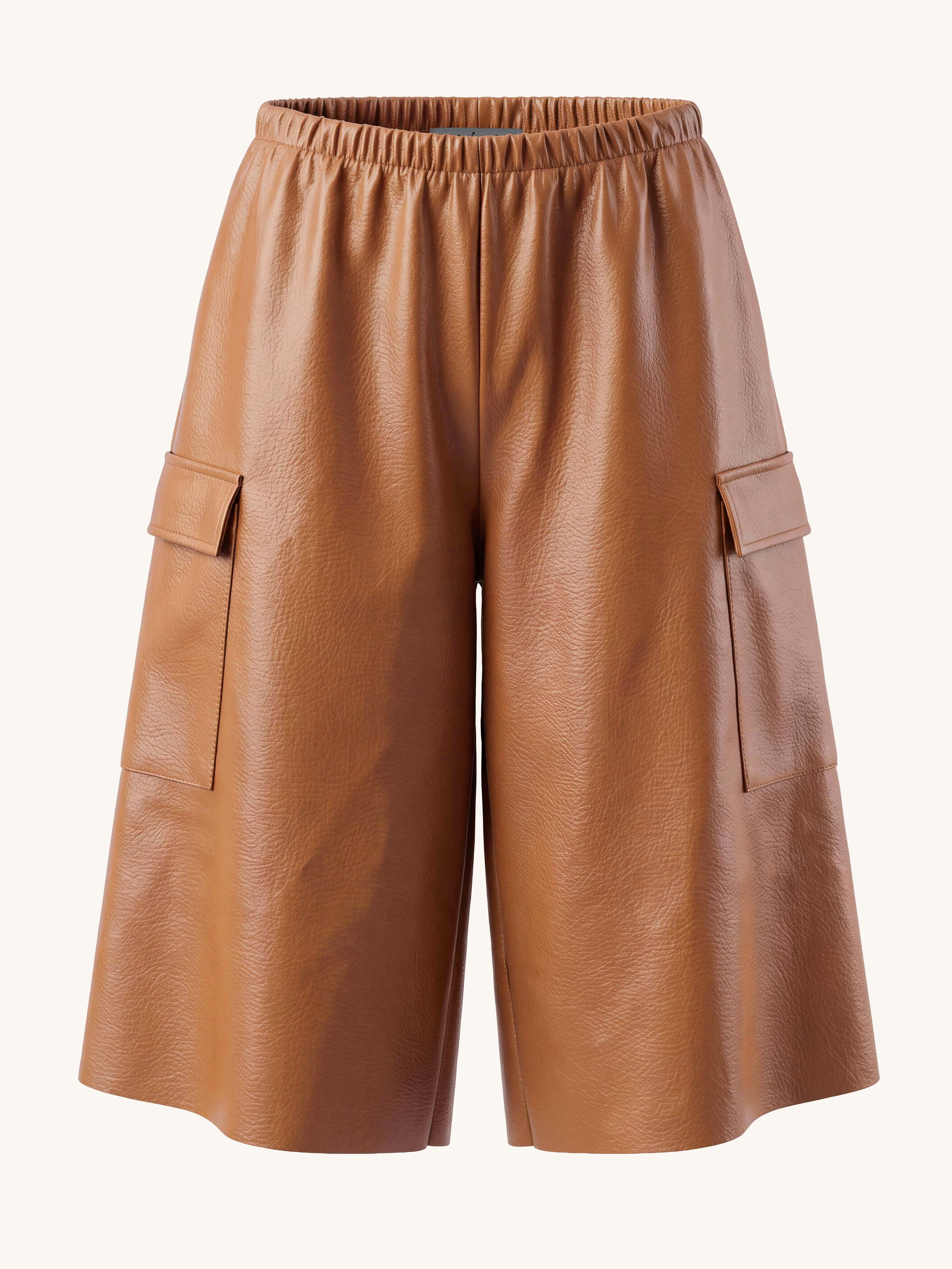Kunstleder Bermuda Shorts - Camel