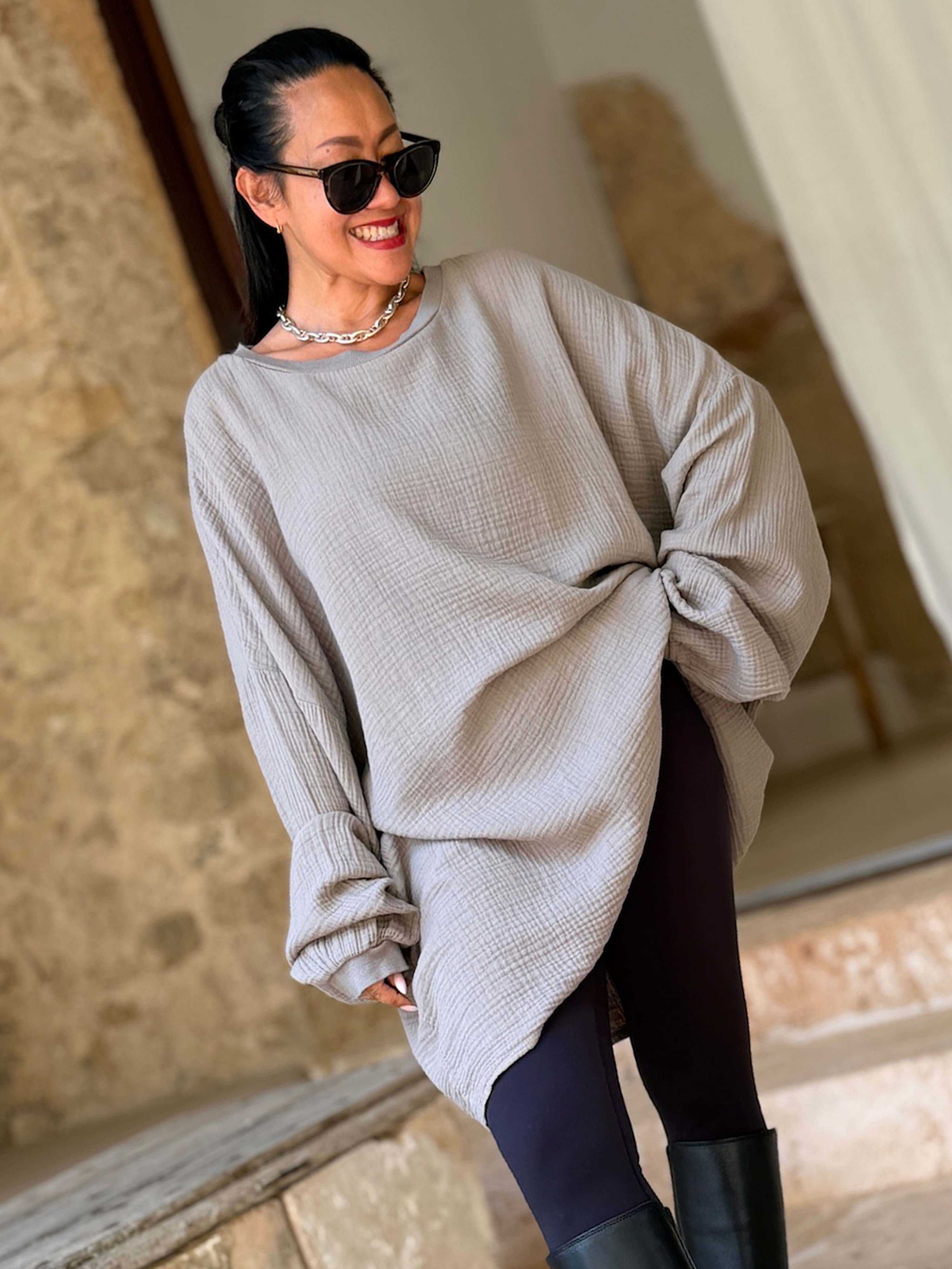 Musselin Oversize Sweatshirt - Taupe
