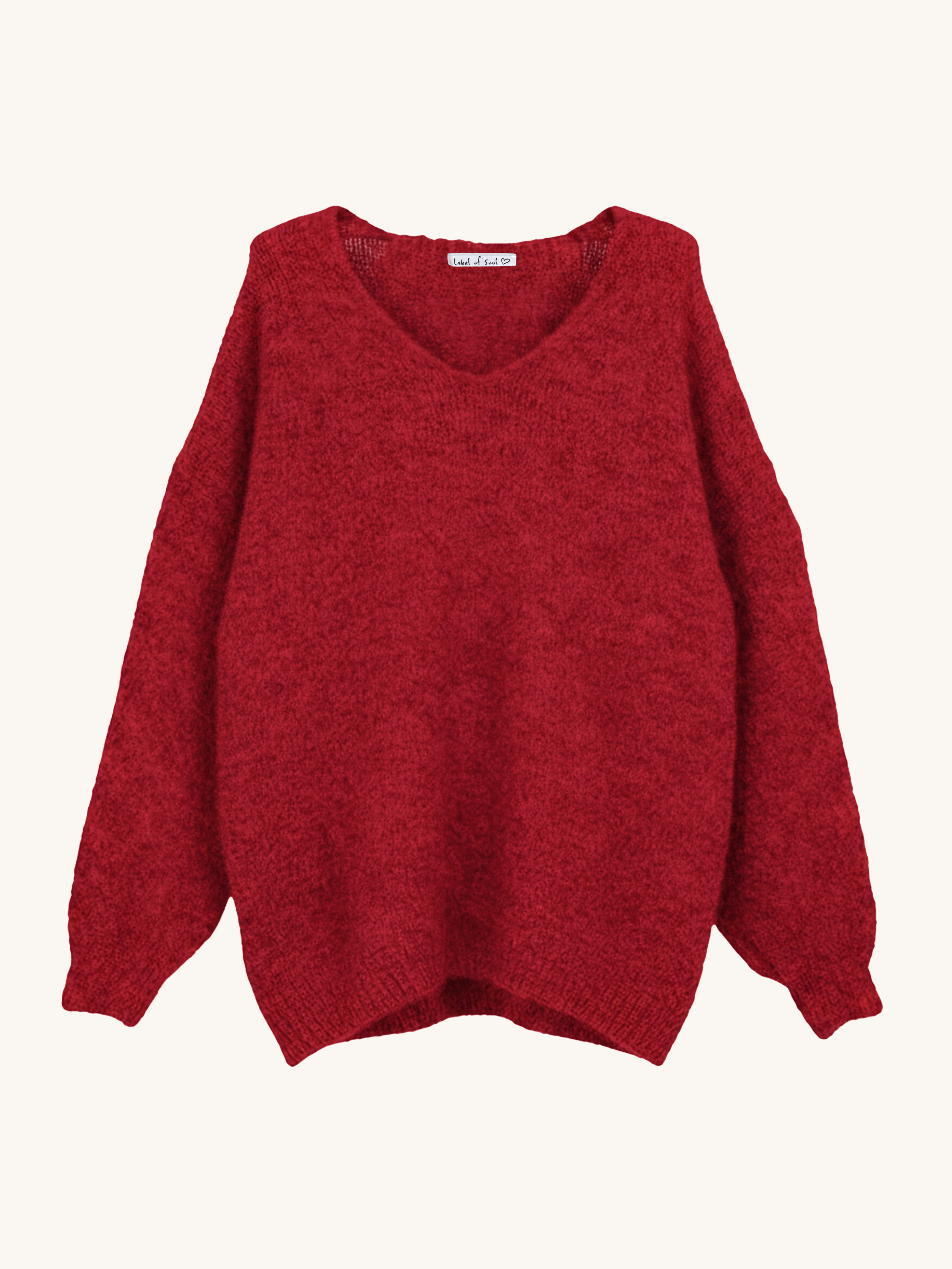 Oversize V-Ausschnitt Strickpullover mit Alpakawollanteil - Rouge