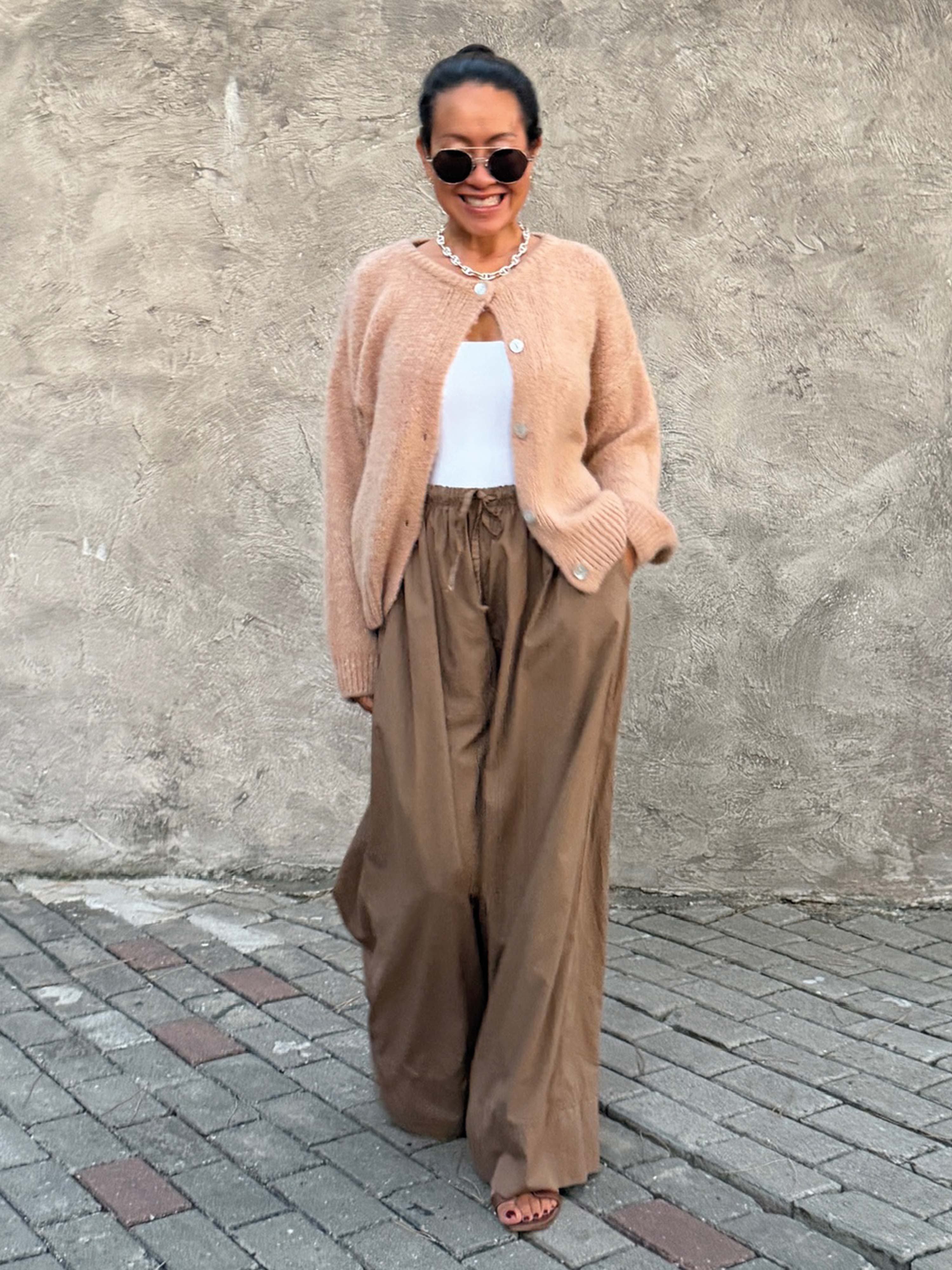 Basic Oversize Cotton Palazzo Hose - Coffee