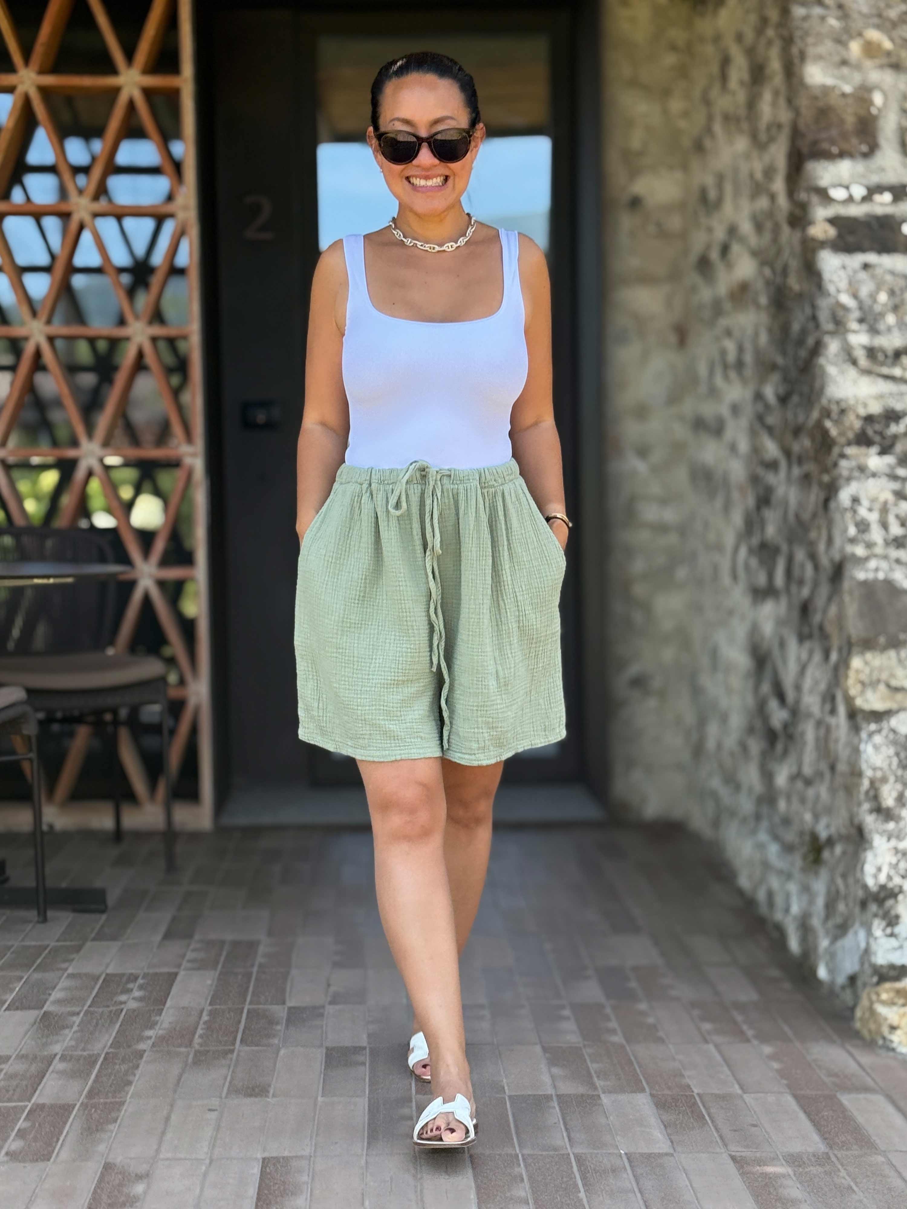 Musselin Bermuda Shorts - SUMMER BREEZE - Matcha