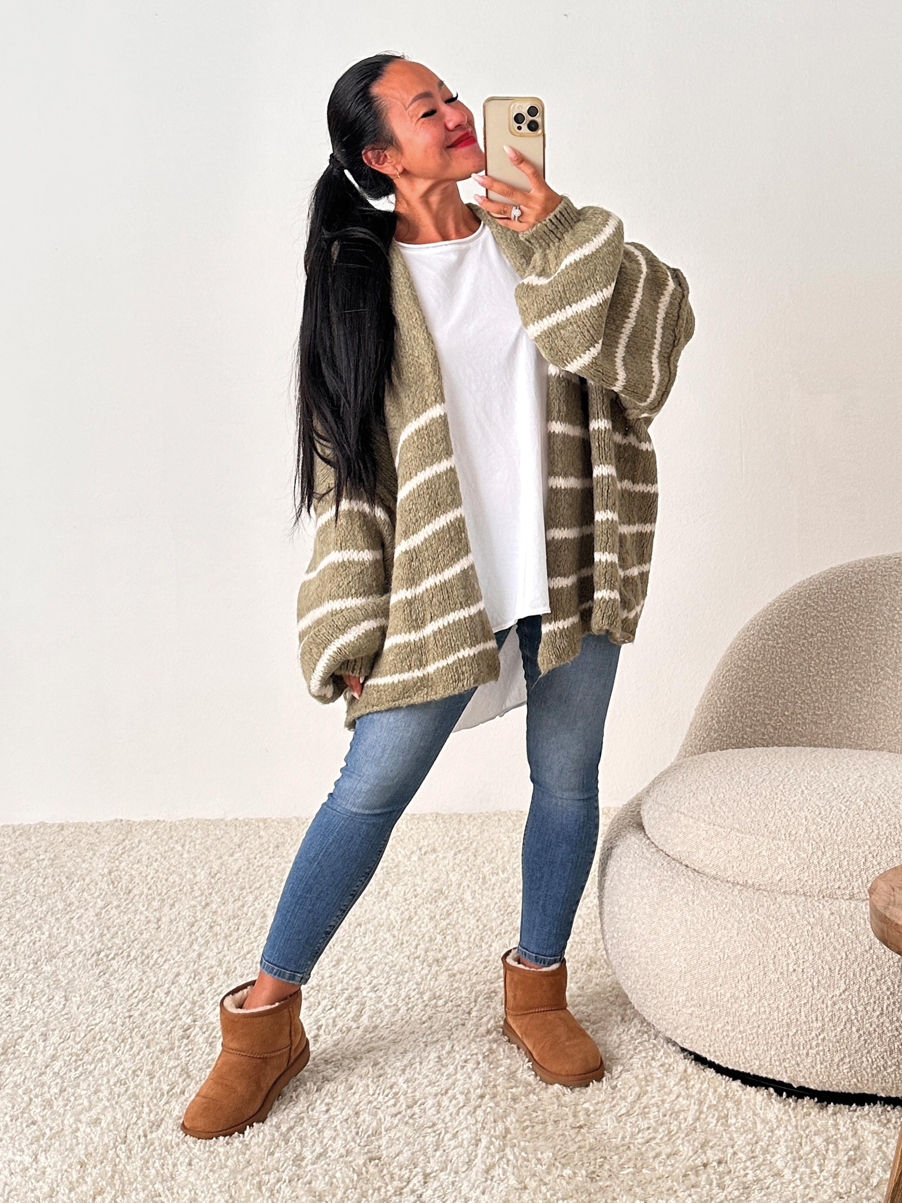 Oversize Strickjacke FLAUSCHI - STRIPES - Matcha