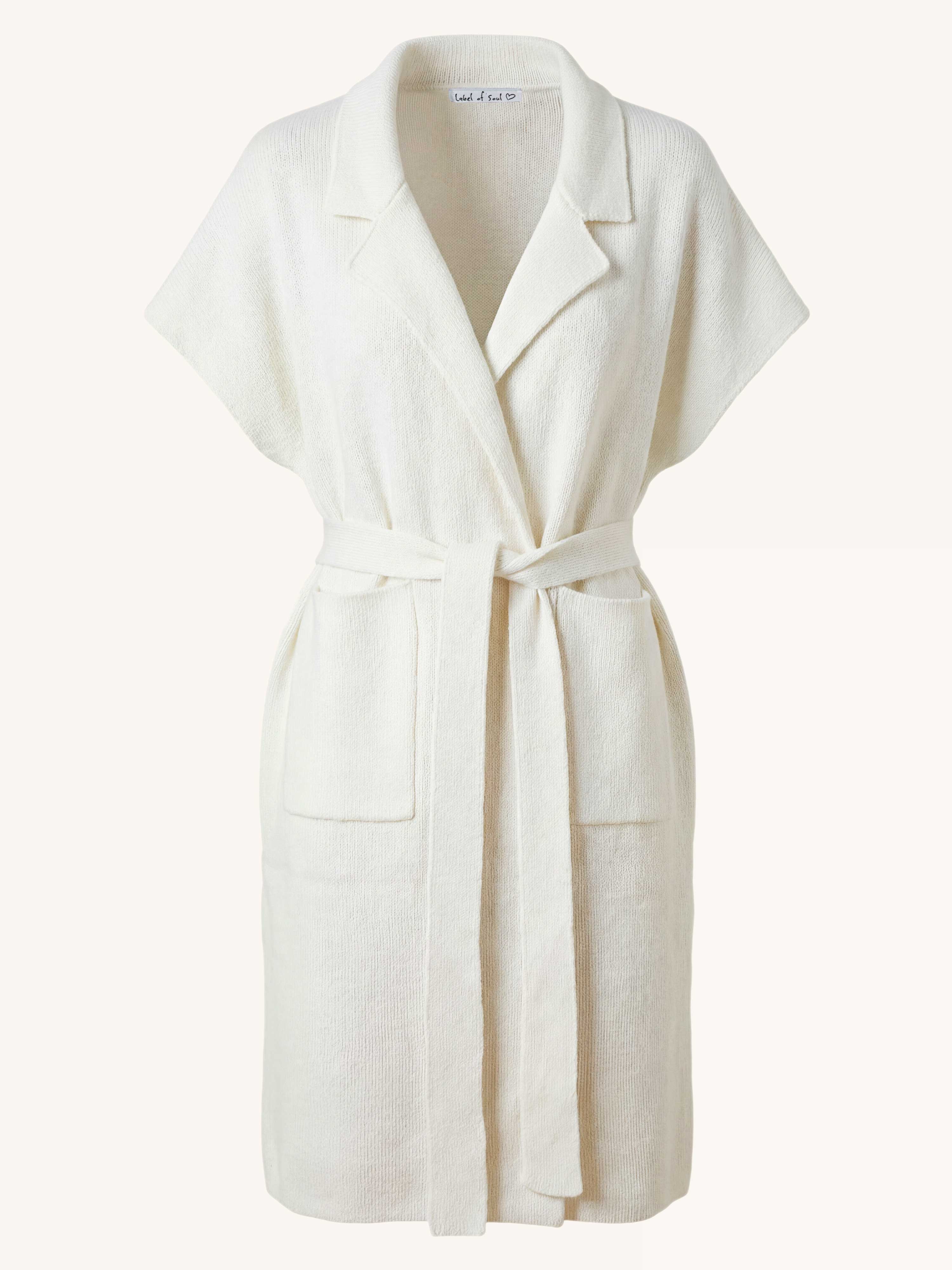 Ärmelloser Oversize Strickmantel mit Gürtel - Creme