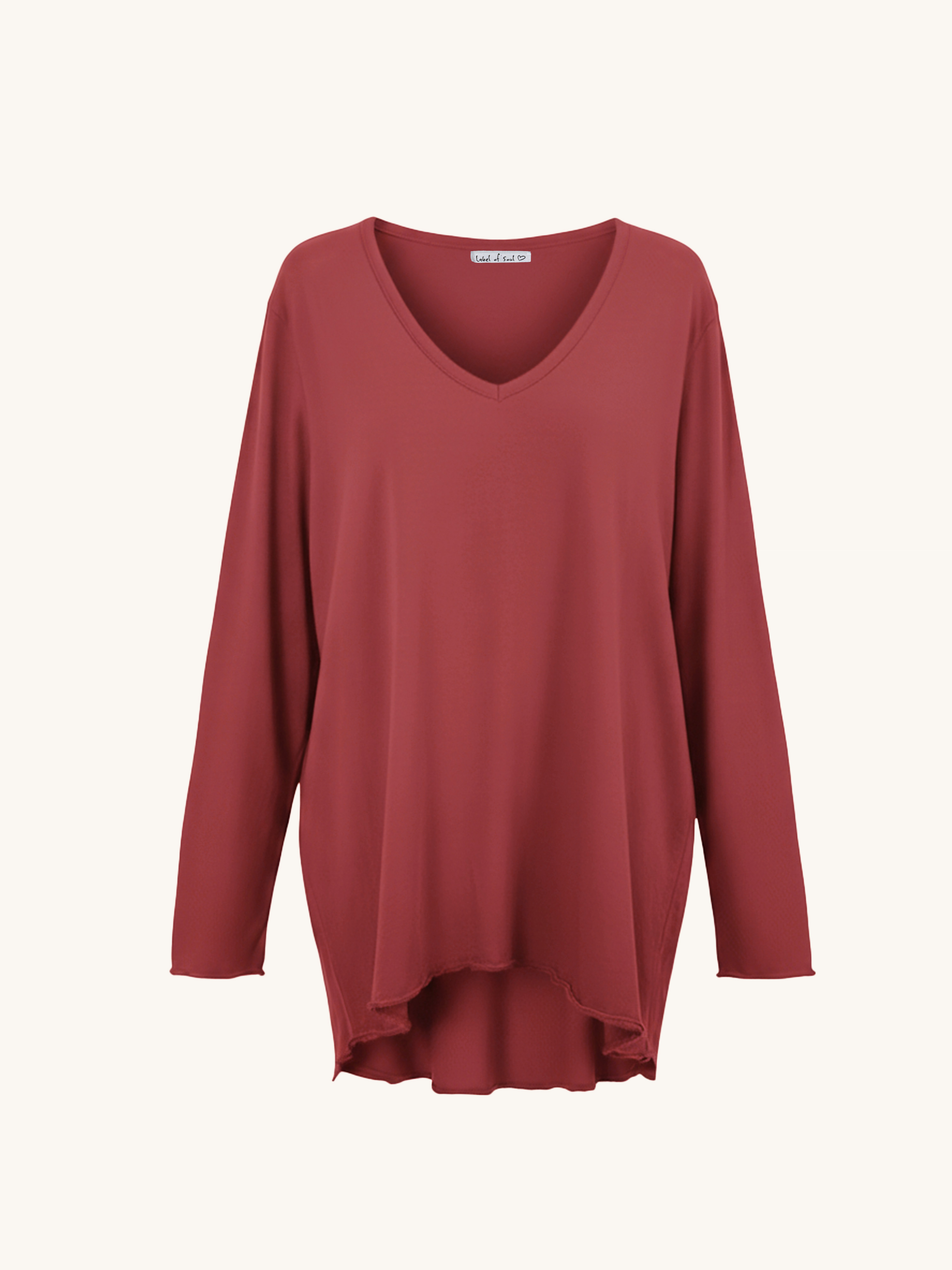 Basic Vokuhila Langarmshirt V-NECK - Burgundy
