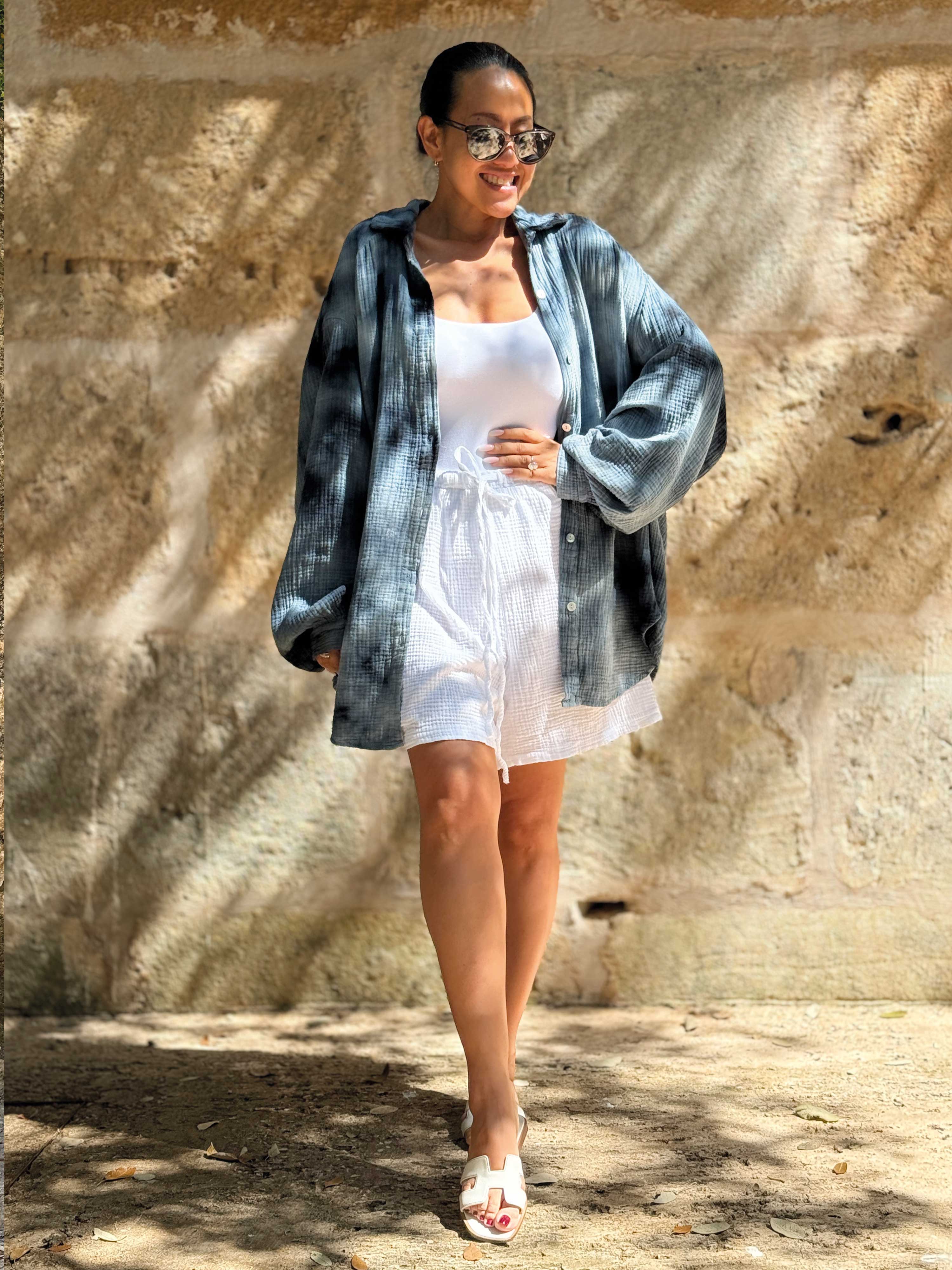 Musselin Midi Oversize Bluse - BATIK - Grau