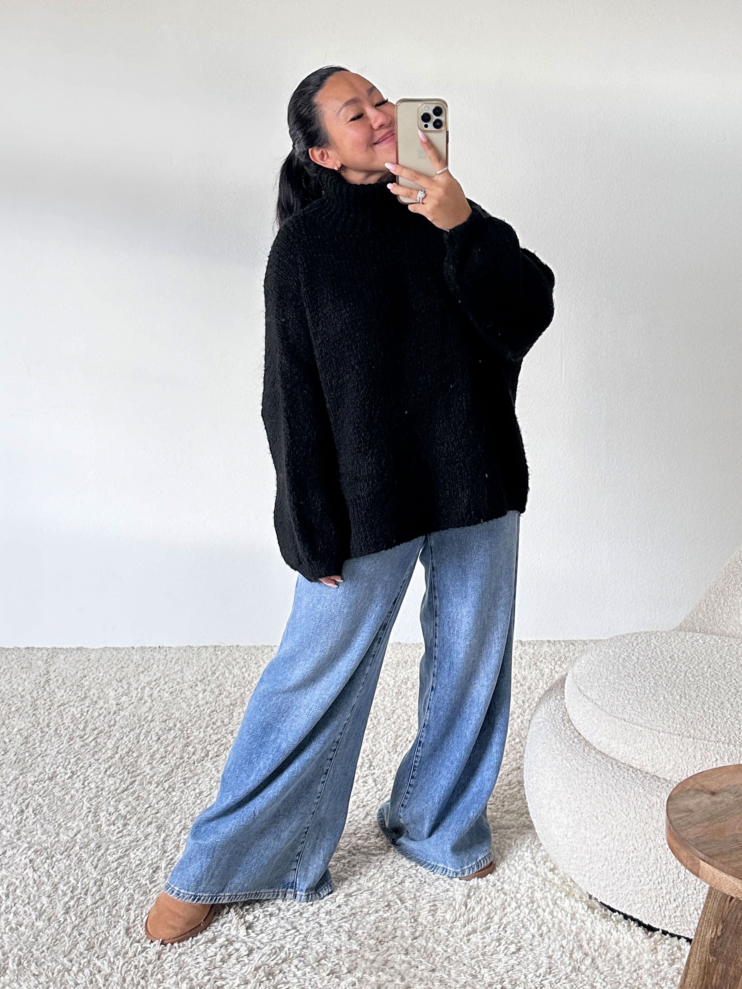 Oversize Pullover mit Rollkragen - FLAUSCHI - Schwarz