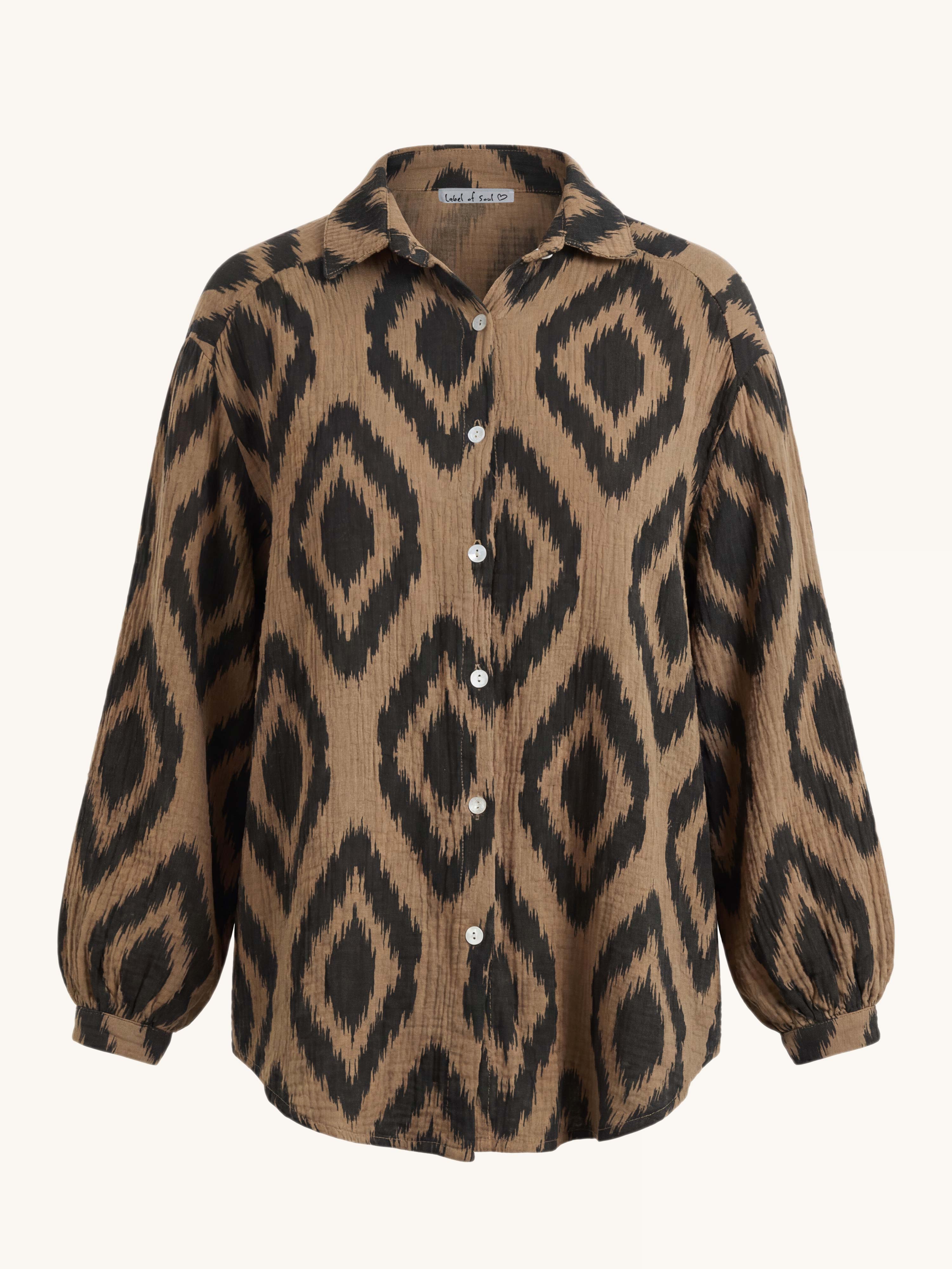 Musselin Midi Oversize Bluse - GEMUSTERT - Camel