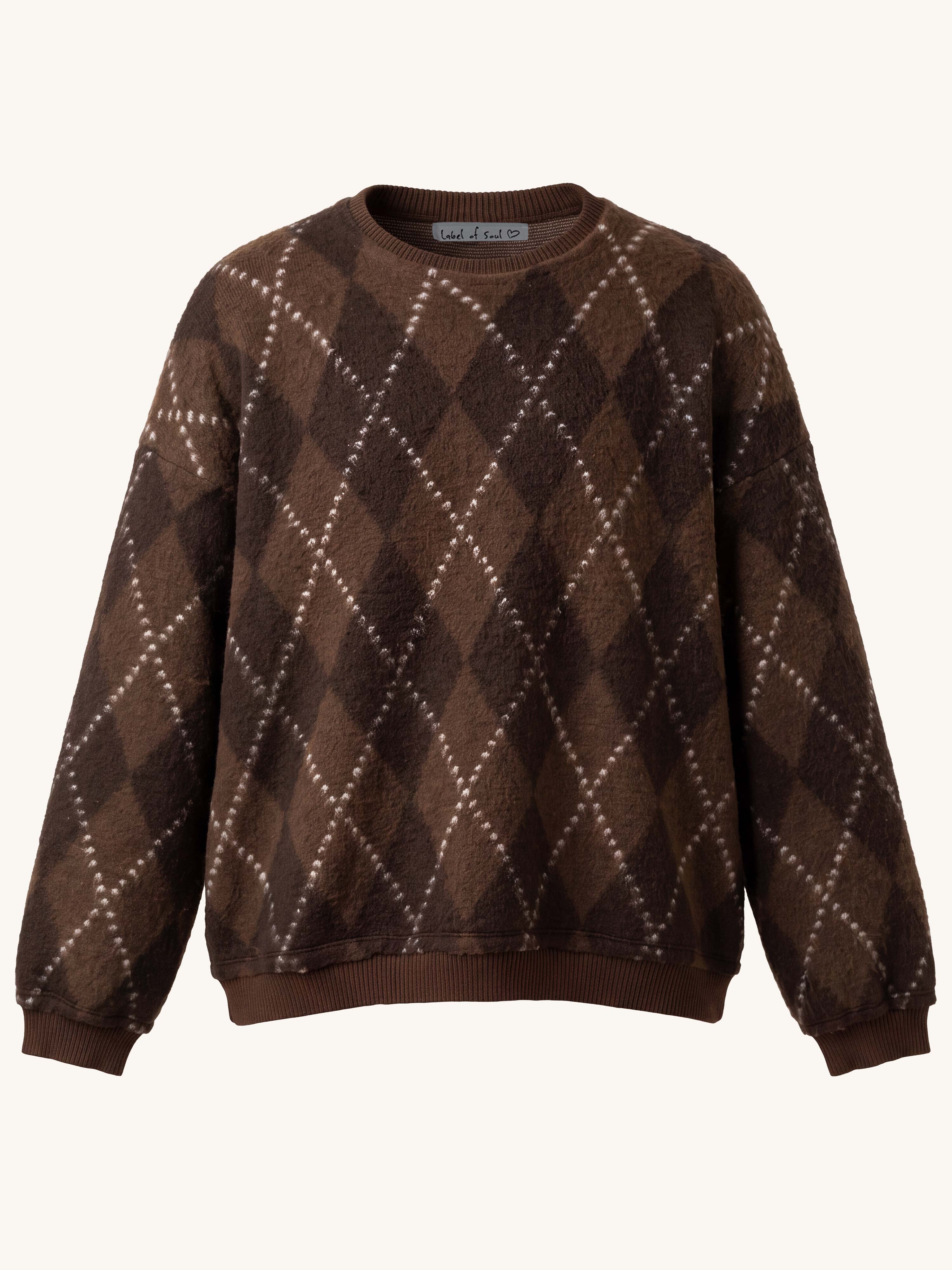 Oversize KARO Fleece Sweater - Schoko