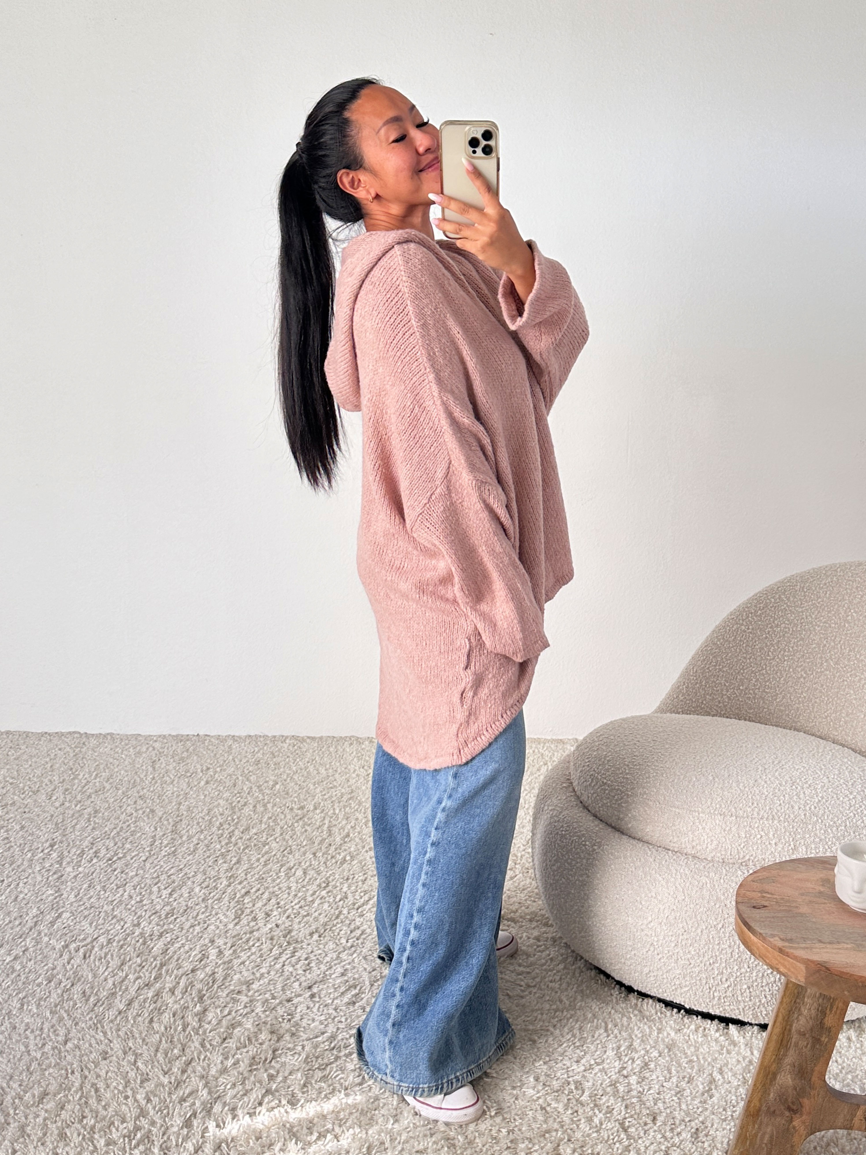 Oversize Vokuhila Hoodie Strickpullover - Blush Oversize Vokuhila Hoodie Strickpullover - Blush
