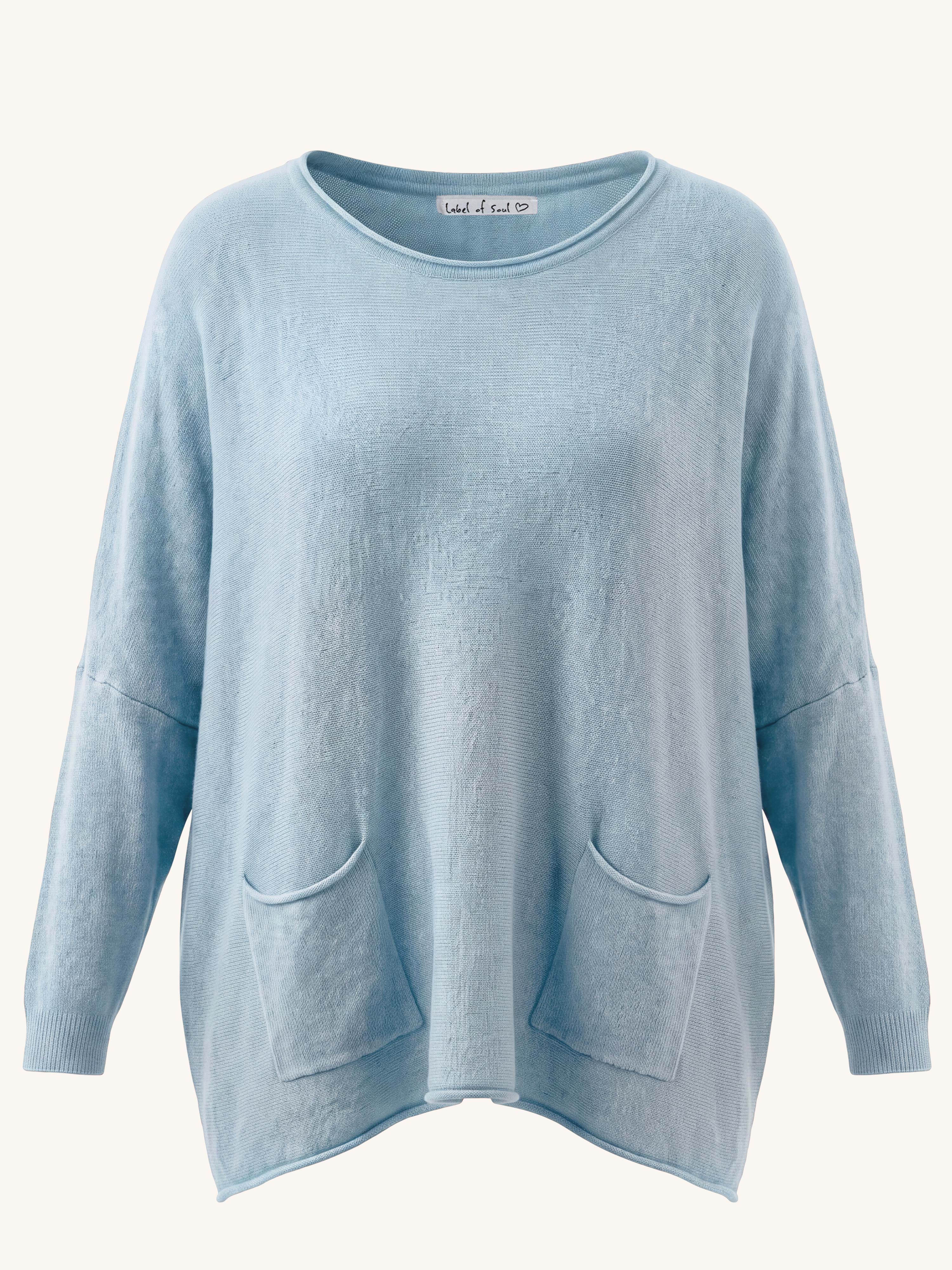 Oversize Viskose Pullover mit Taschen - Babyblau
