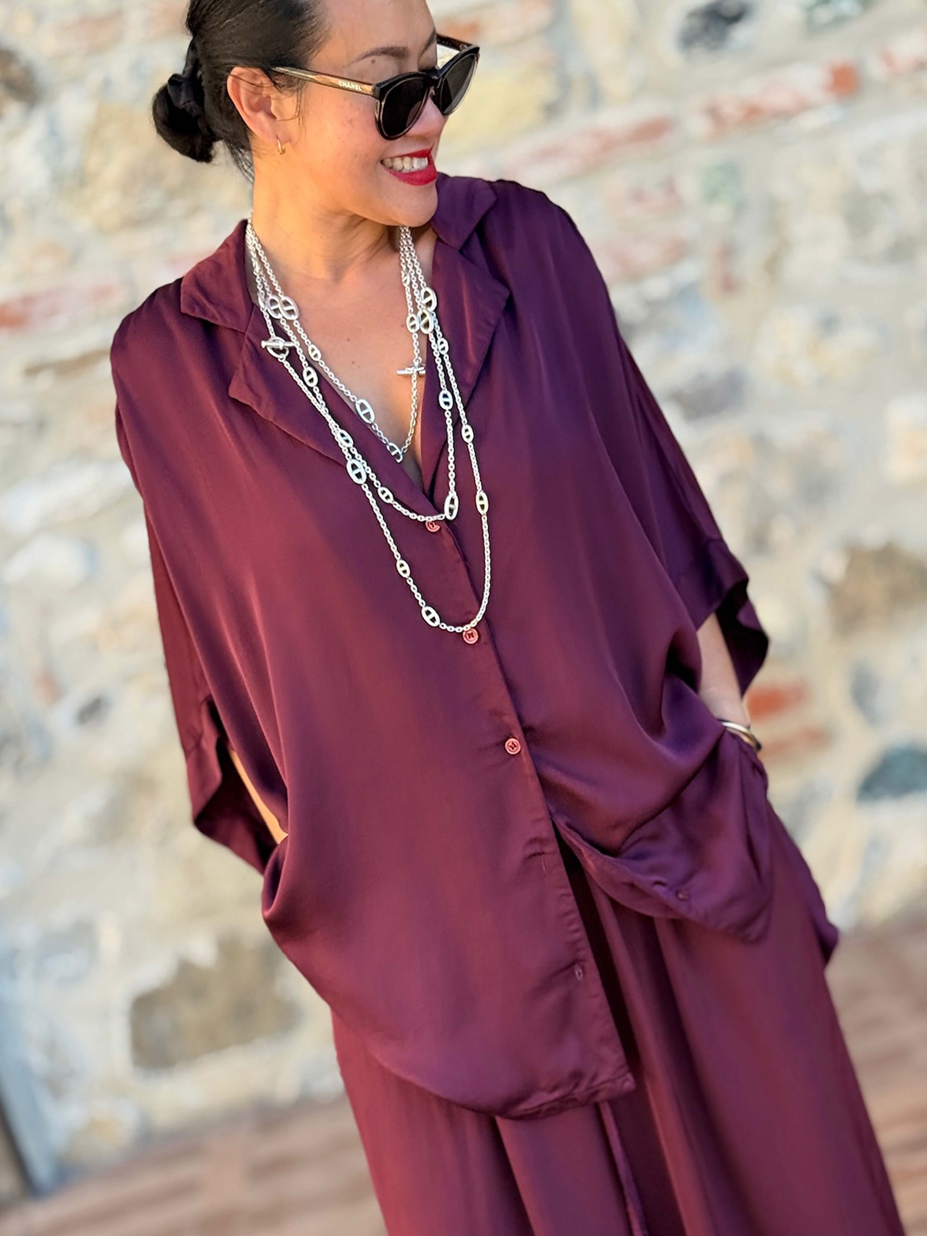 Viskose Oversize Hemdbluse - ELEGANCE - Burgundy