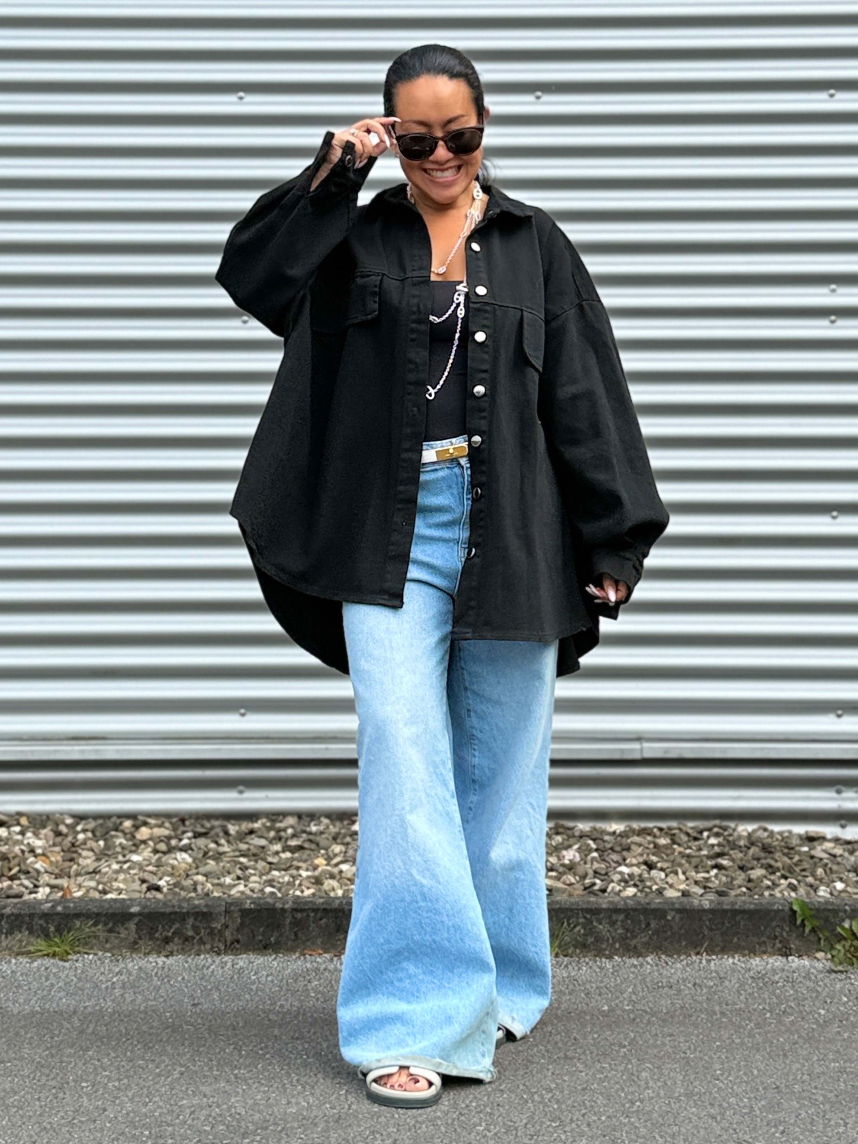 Denim Overshirt Jacke - Schwarz